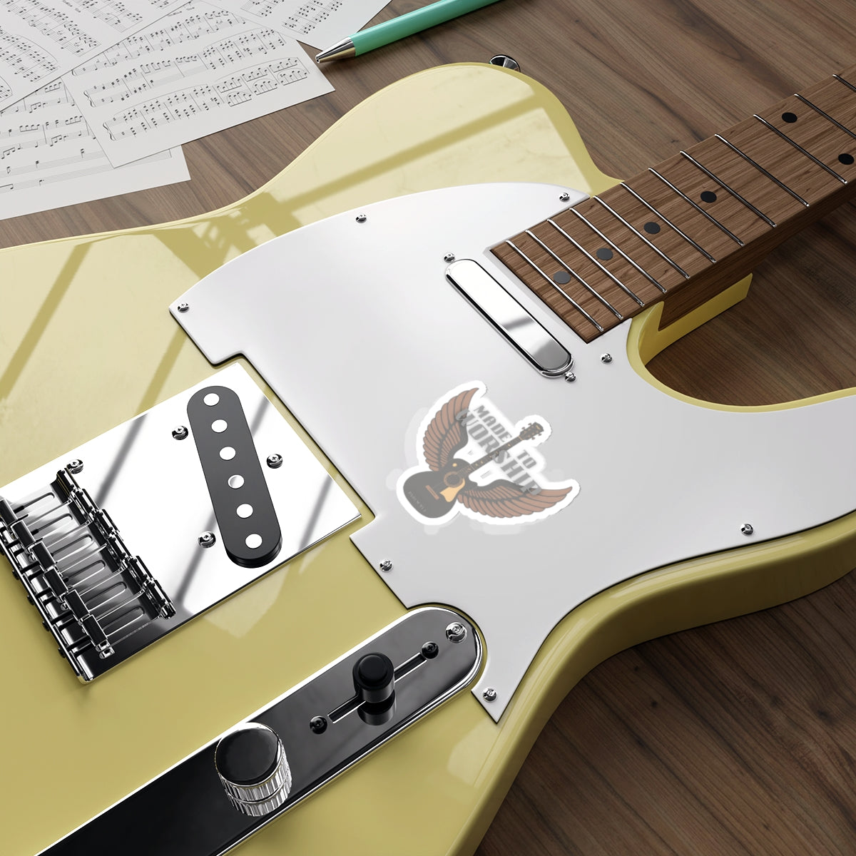 Made to Worship Guitar Sticker — Christian Music Die-Cut Sticker