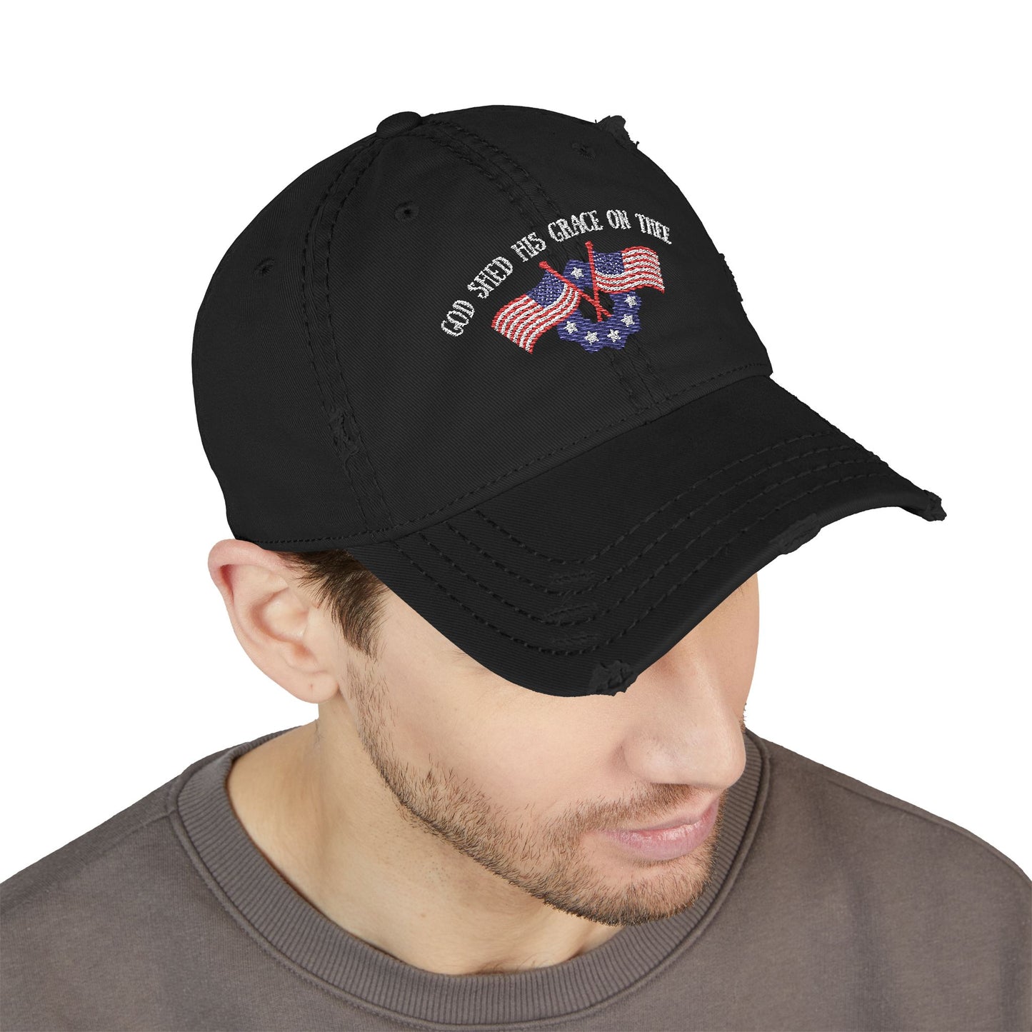 Embroidered Dad Hat - American Flag 'God shed his grace on thee'