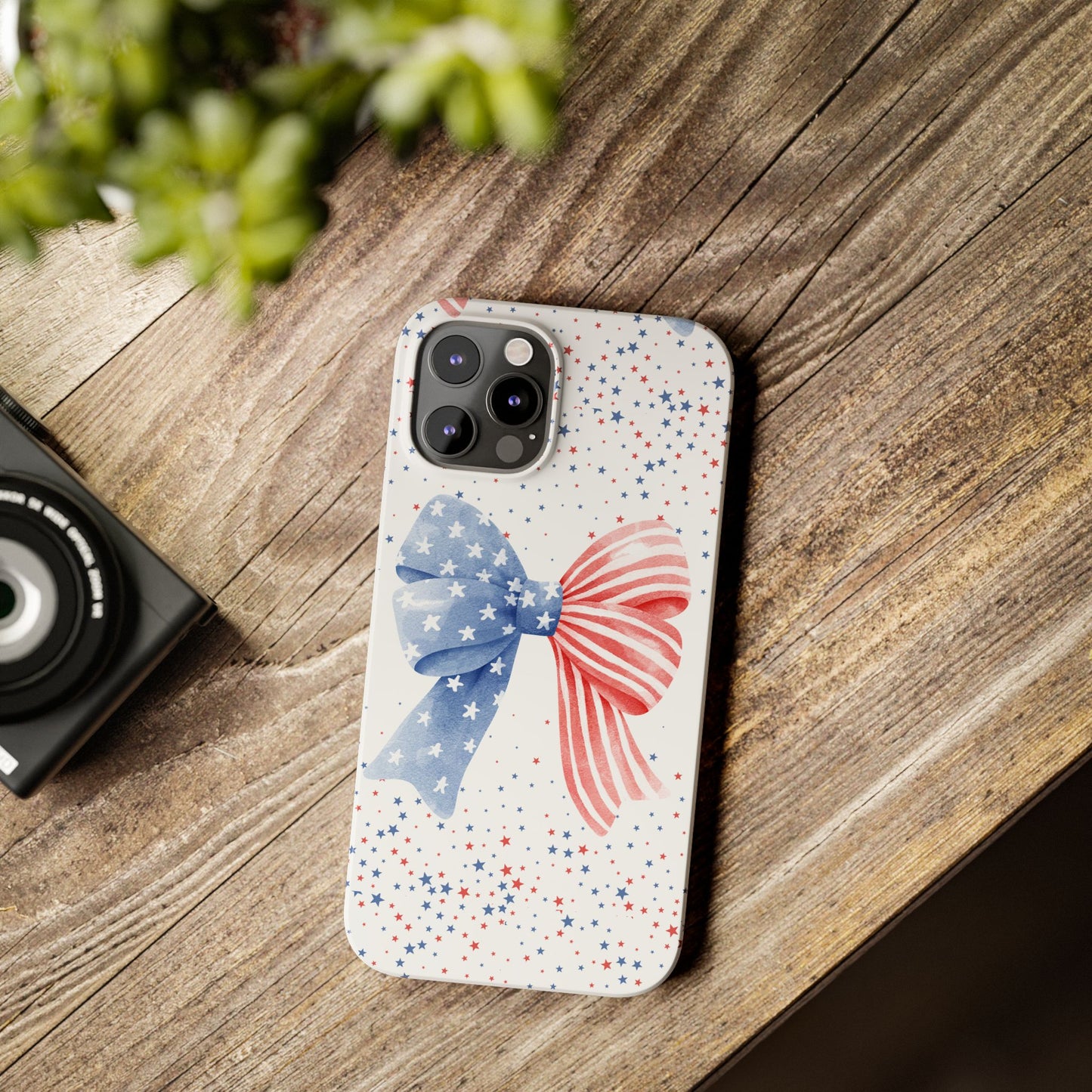 Patriotic Slim Phone Cases with Bow Design, Cute Phone Covers, Summer Accessories, Fourth of July Gift, Trendy Tech