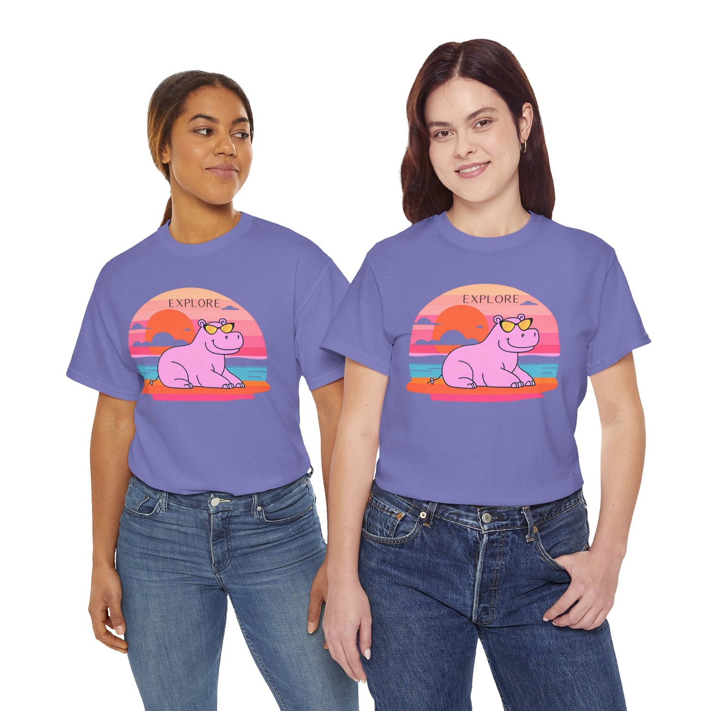 Cute Hippo 'Explore' Tee - Summer Fun