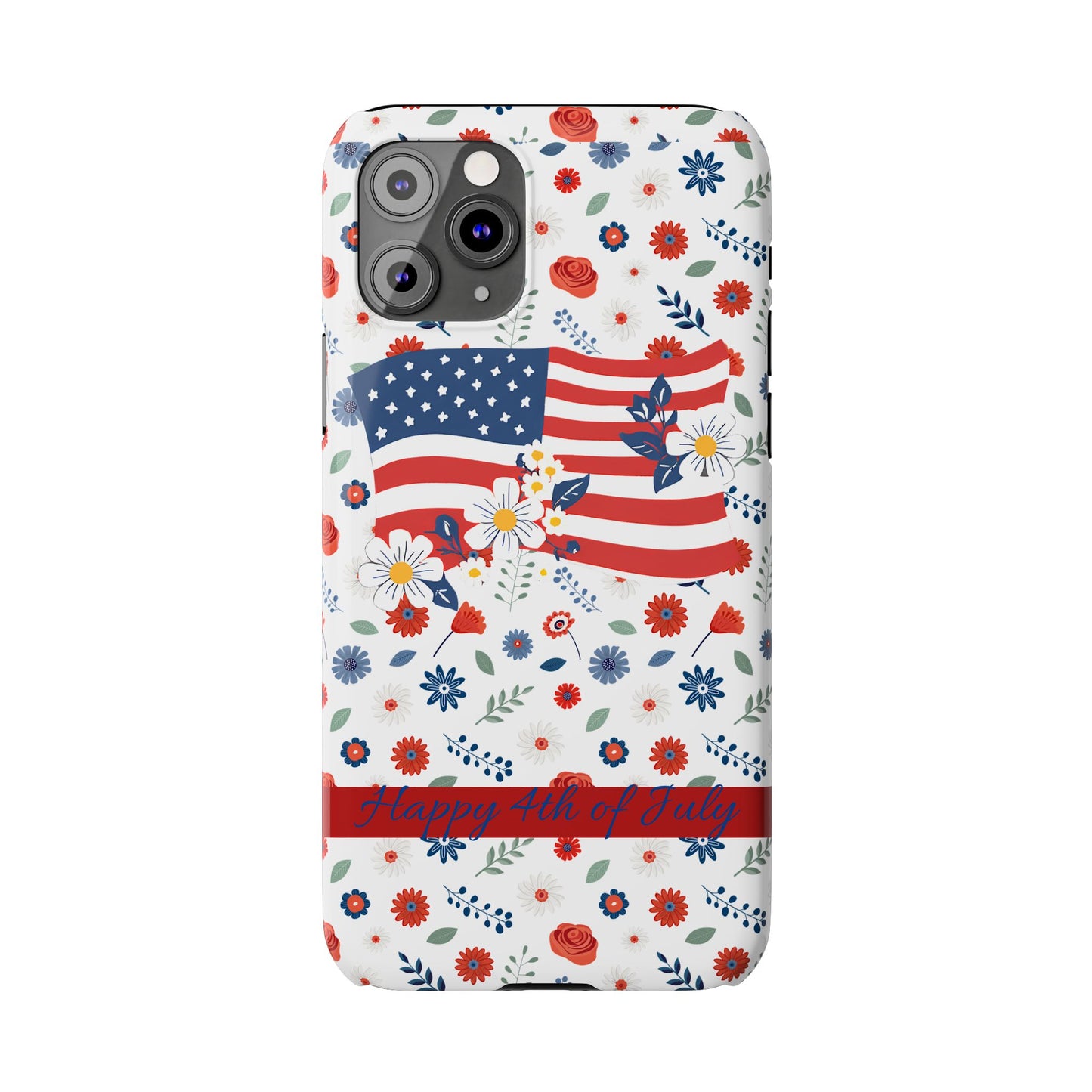 Patriotic Floral Phone Case, Slim Phone Case, USA Flag Case, Fourth of July Gift, Floral Design, Red White Blue Decor
