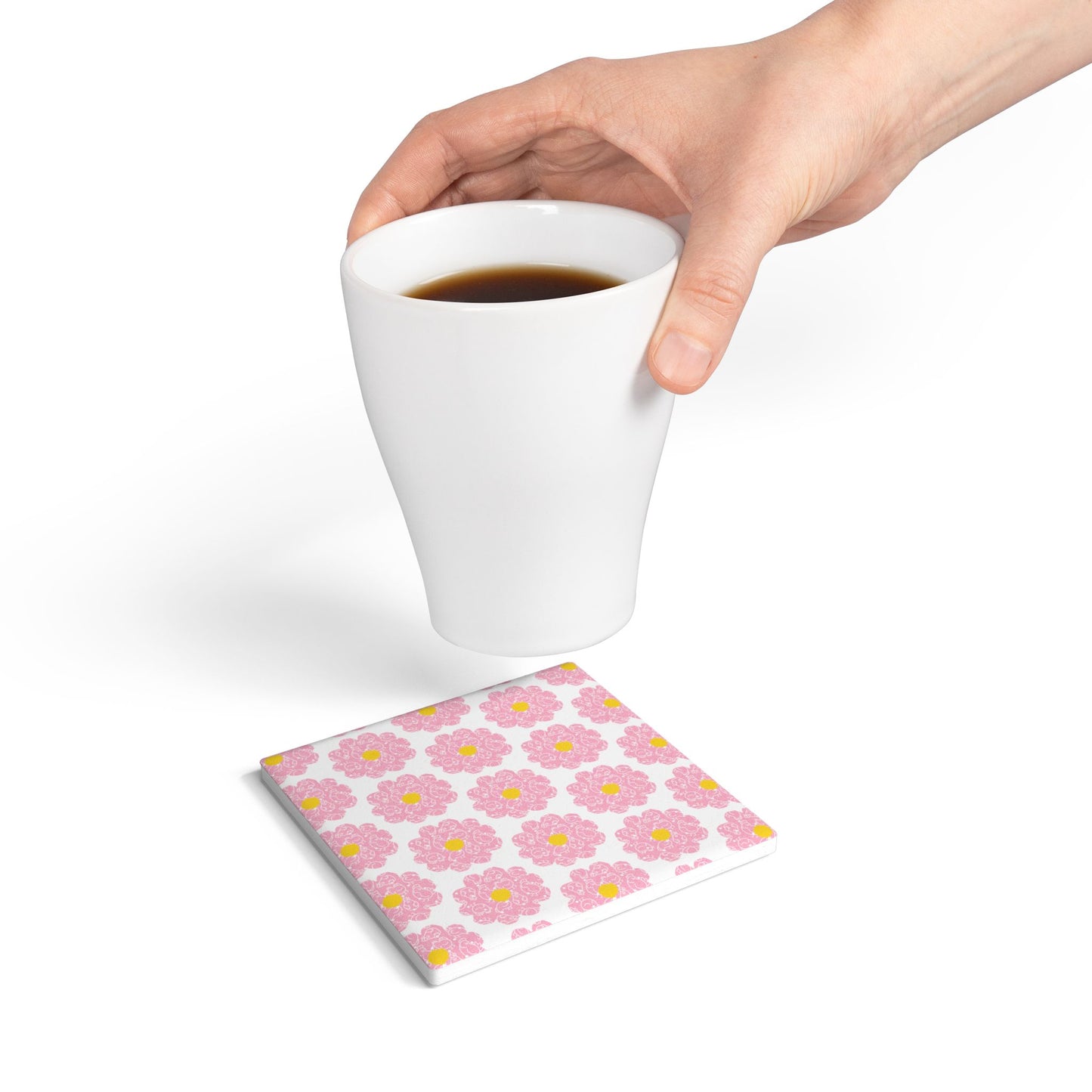 Floral Pink Ceramic Coaster - Aesthetic Home Decor