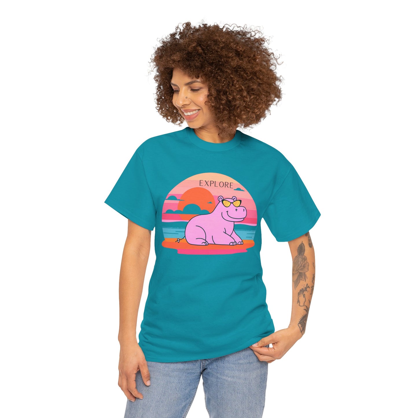 Cute Hippo 'Explore' Tee - Summer Fun