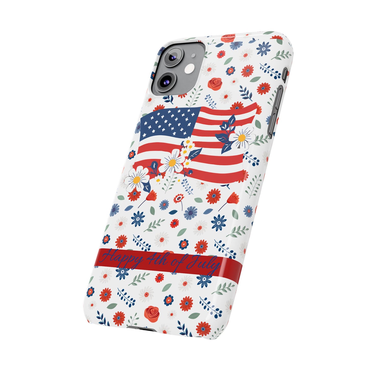 Patriotic Floral Phone Case, Slim Phone Case, USA Flag Case, Fourth of July Gift, Floral Design, Red White Blue Decor