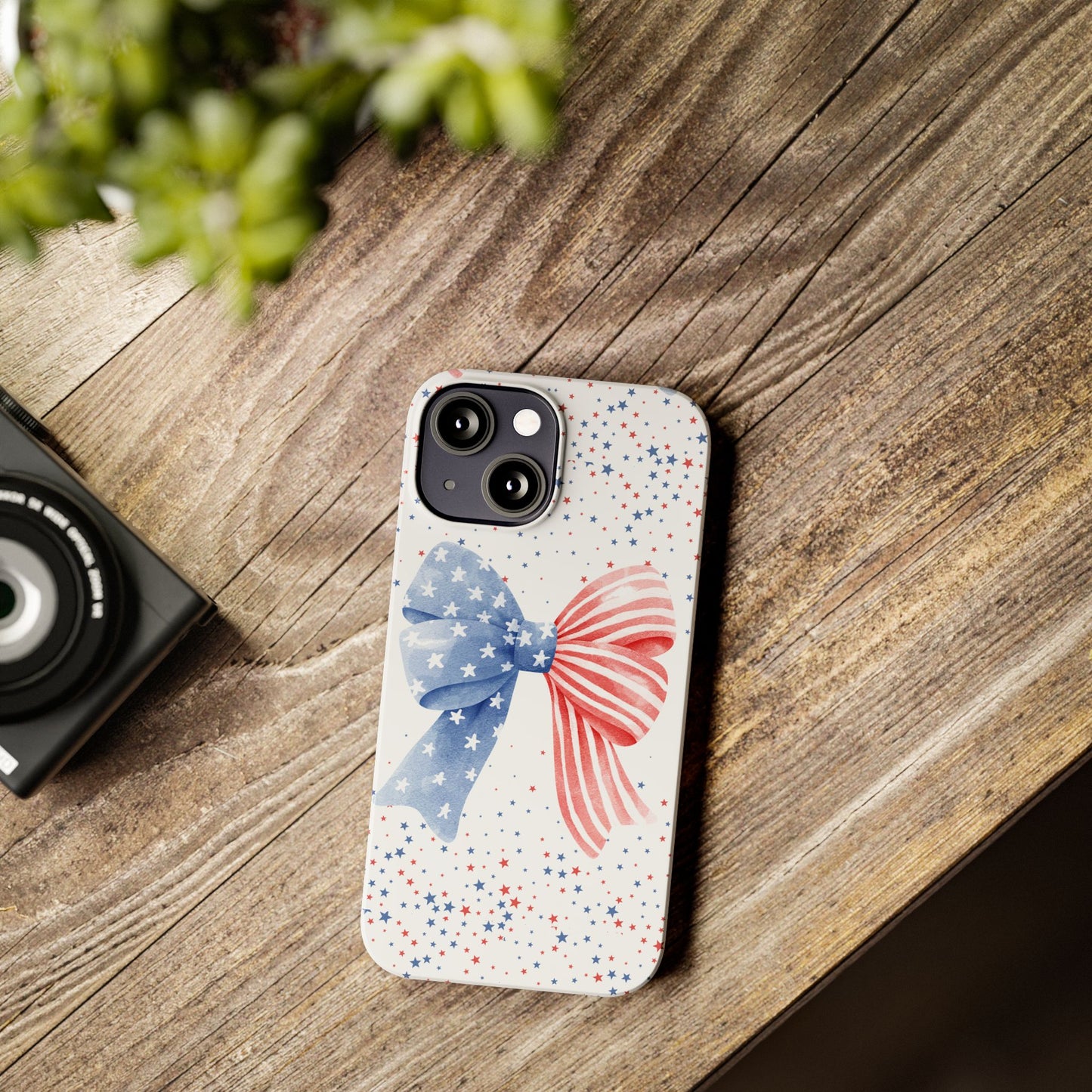 Patriotic Slim Phone Cases with Bow Design, Cute Phone Covers, Summer Accessories, Fourth of July Gift, Trendy Tech