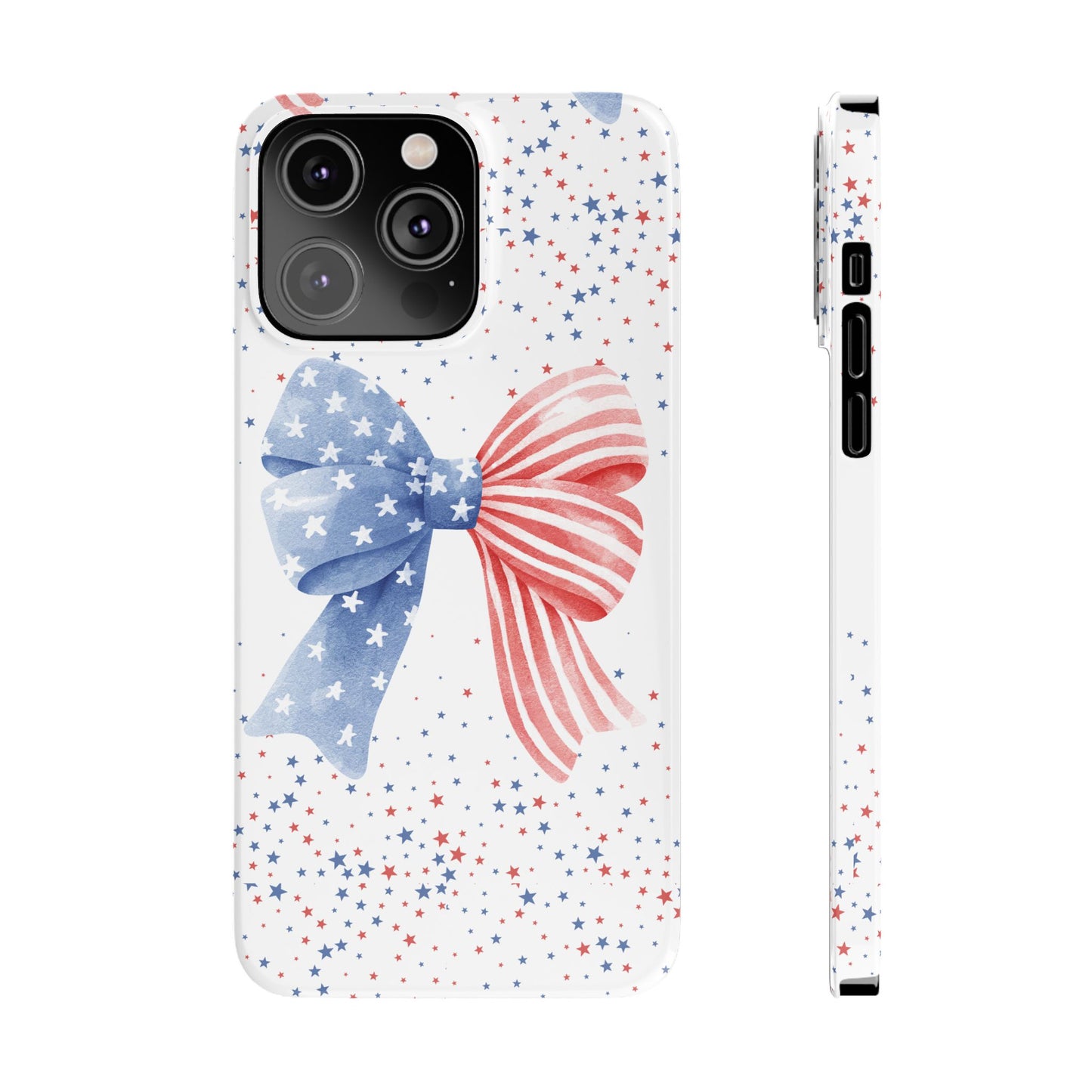 Patriotic Slim Phone Cases with Bow Design, Cute Phone Covers, Summer Accessories, Fourth of July Gift, Trendy Tech