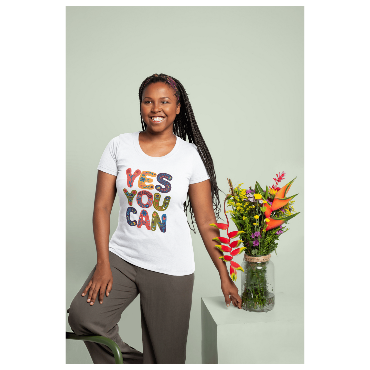 Inspirational Women's Midweight Cotton Tee - "YES YOU CAN"
