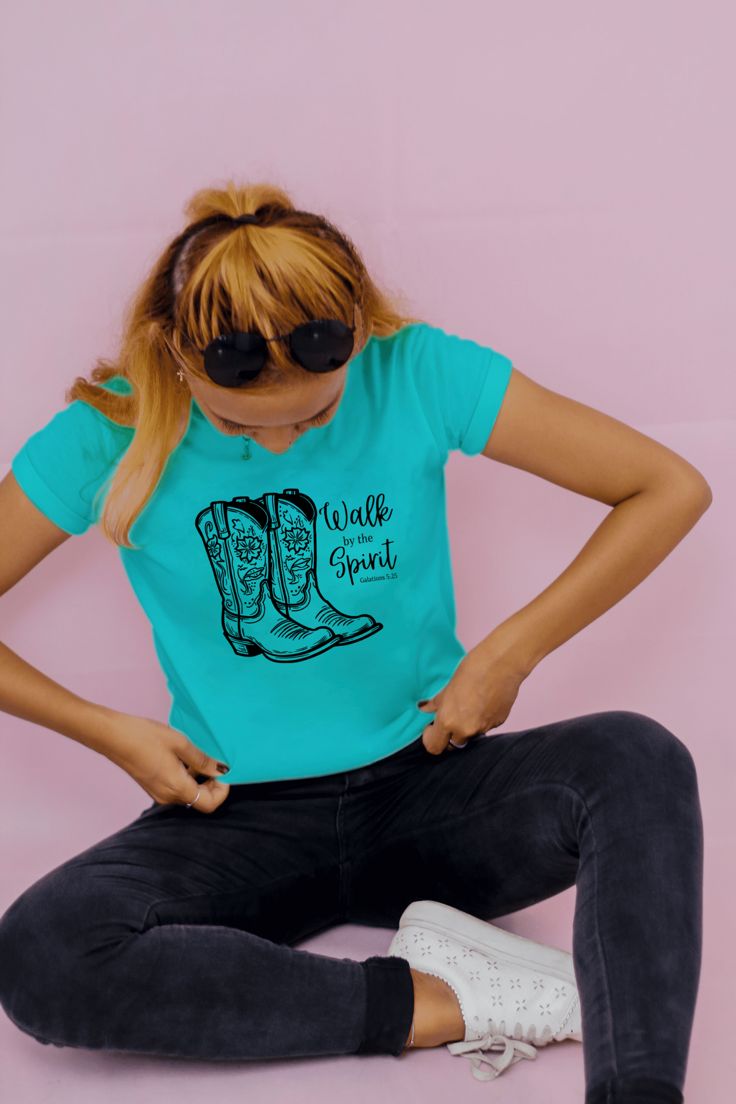 Cowgirl Boots Walk by the Spirit - Womens T- shirt
