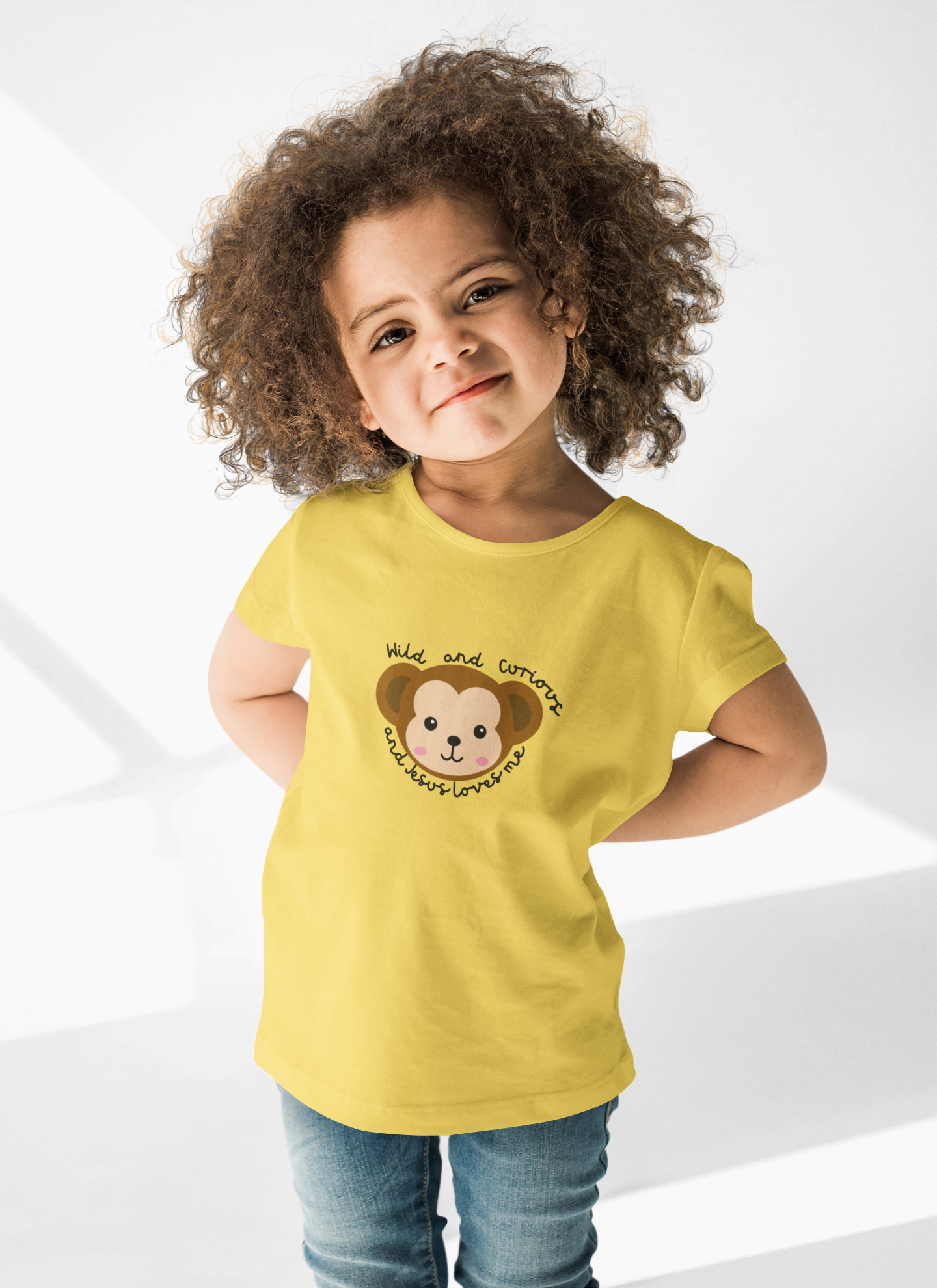 Kids Tee - Cute Monkey Wild and Curious Jesus Loves Me Design