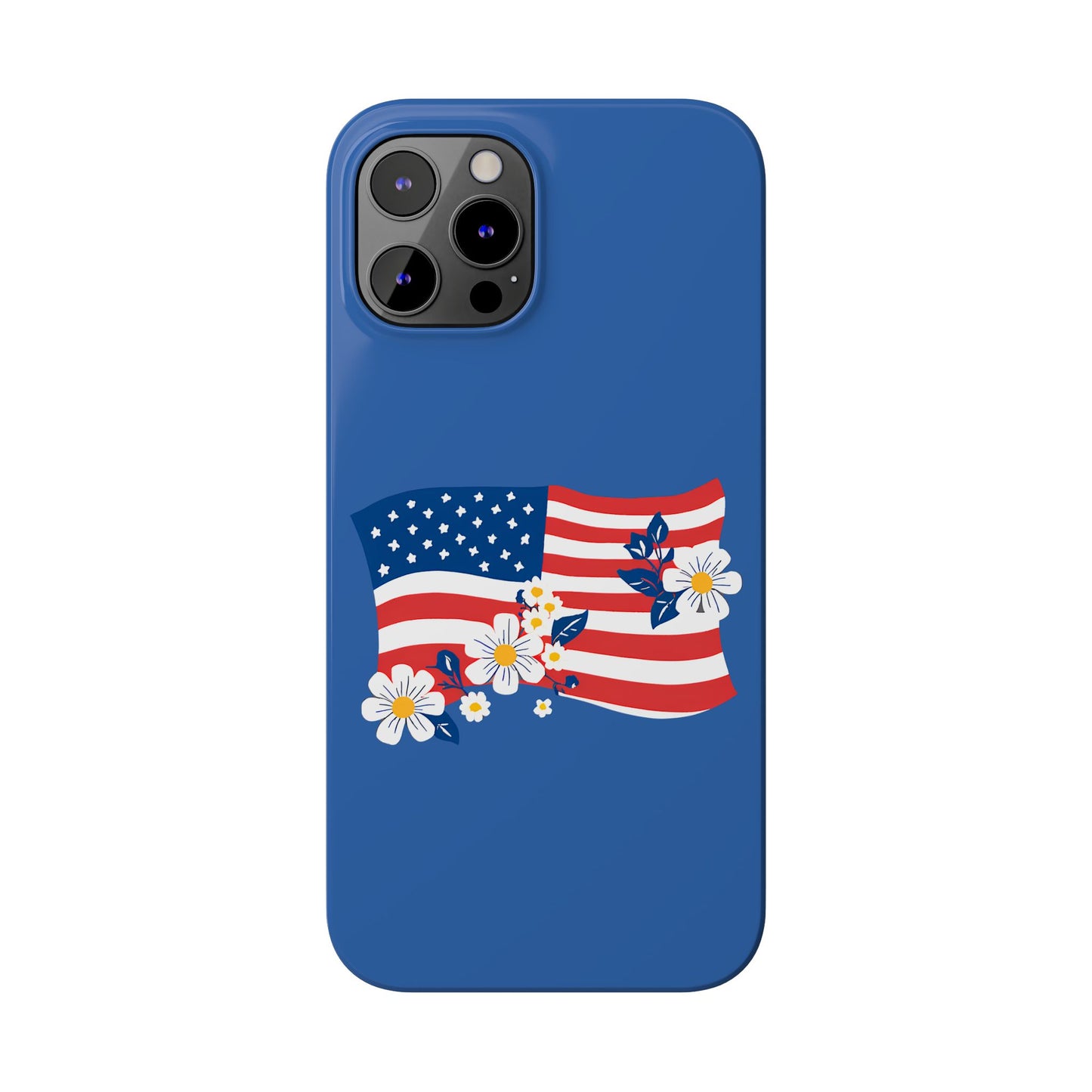 Patriotic Floral Phone Case - Slim Case for iPhone, Independence Day, Memorial Day, American Flag Design, Gifts for Her