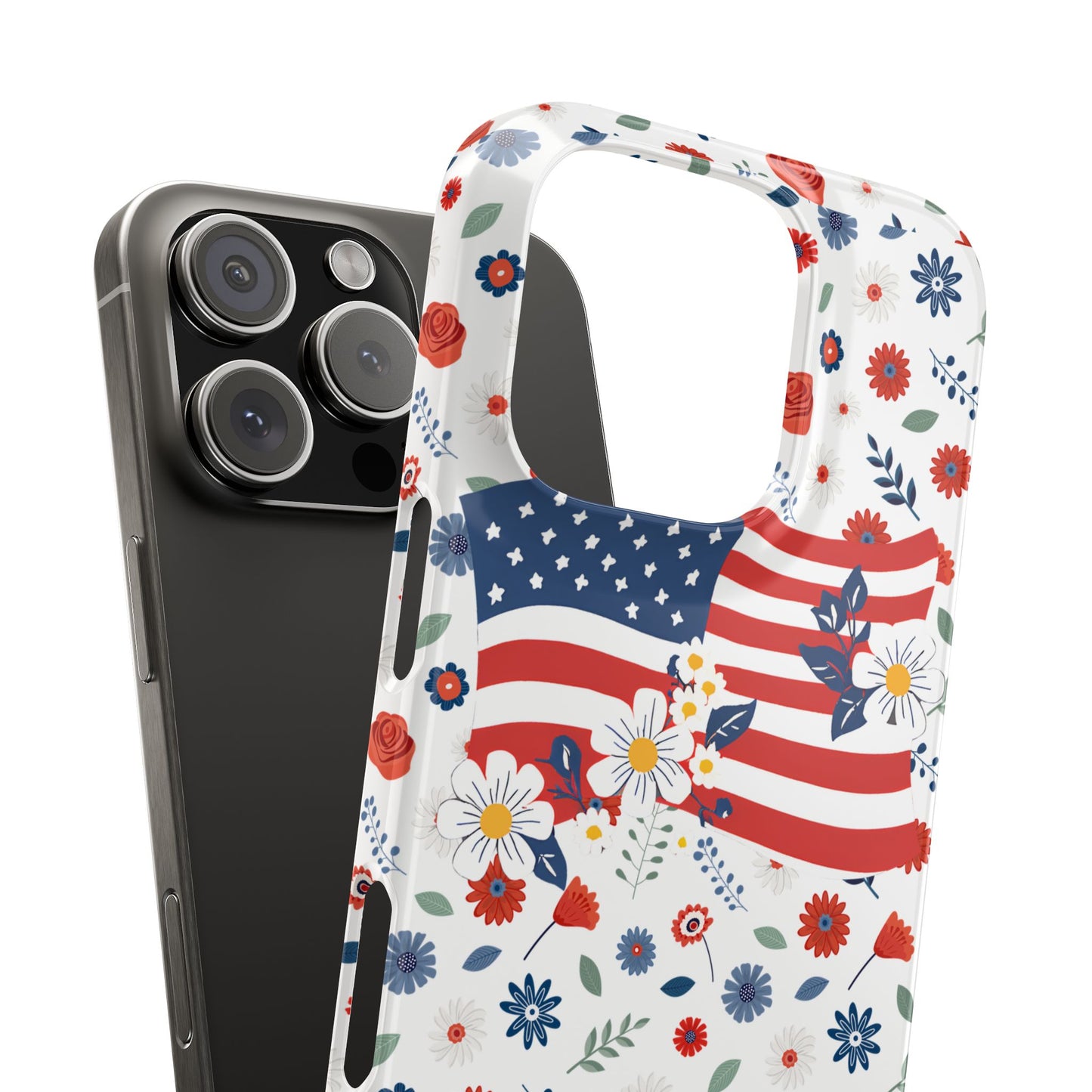 Patriotic Floral Phone Case, Slim Phone Case, USA Flag Case, Fourth of July Gift, Floral Design, Red White Blue Decor