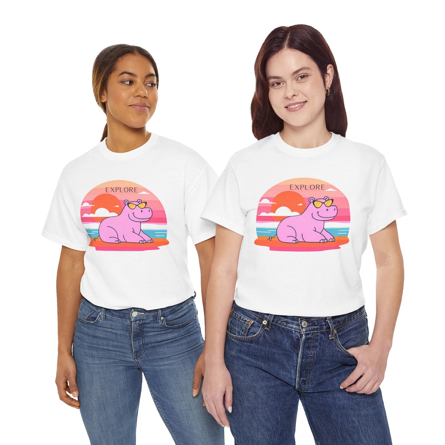 Cute Hippo 'Explore' Tee - Summer Fun