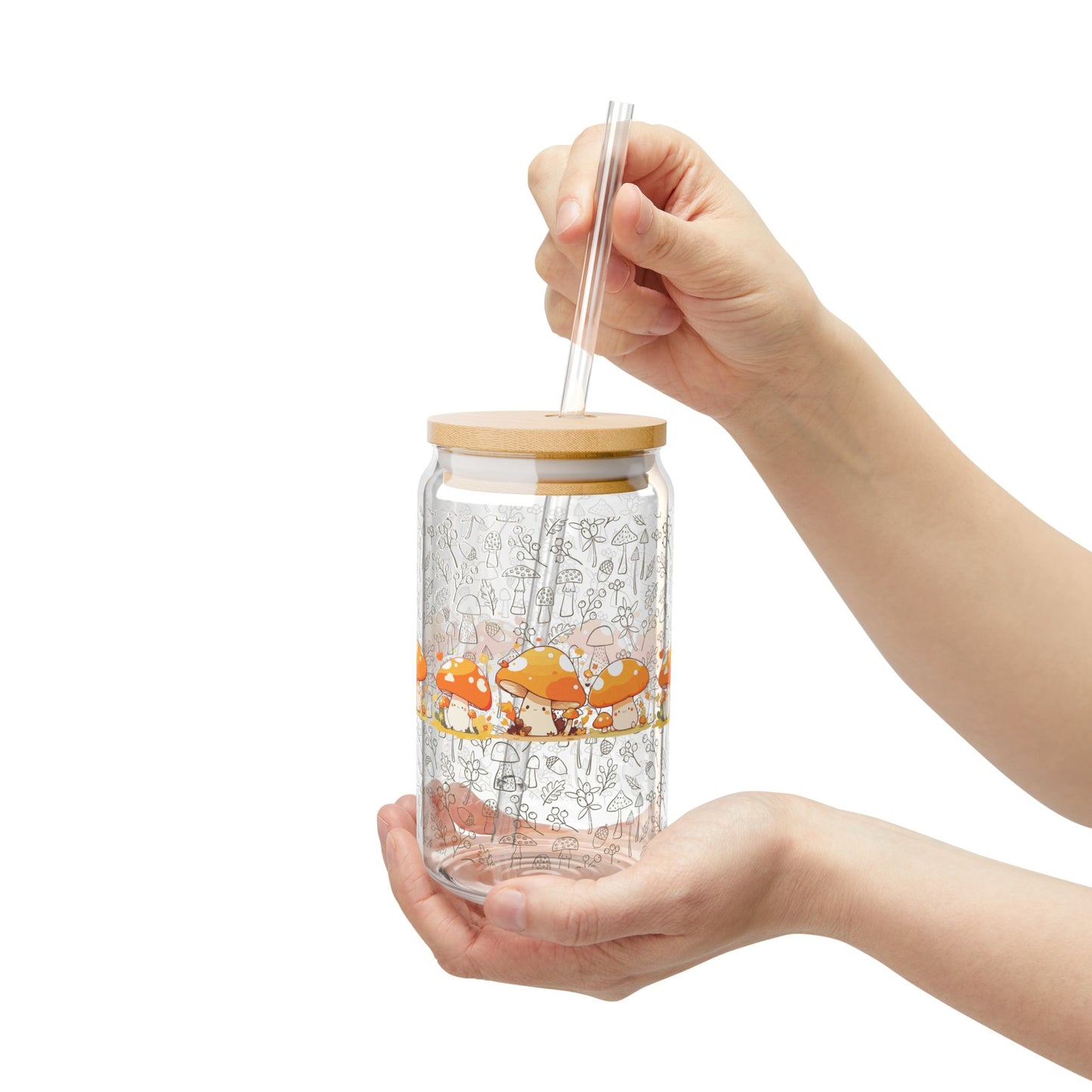 Whimsical Mushroom Design - 16oz Sipper Glass