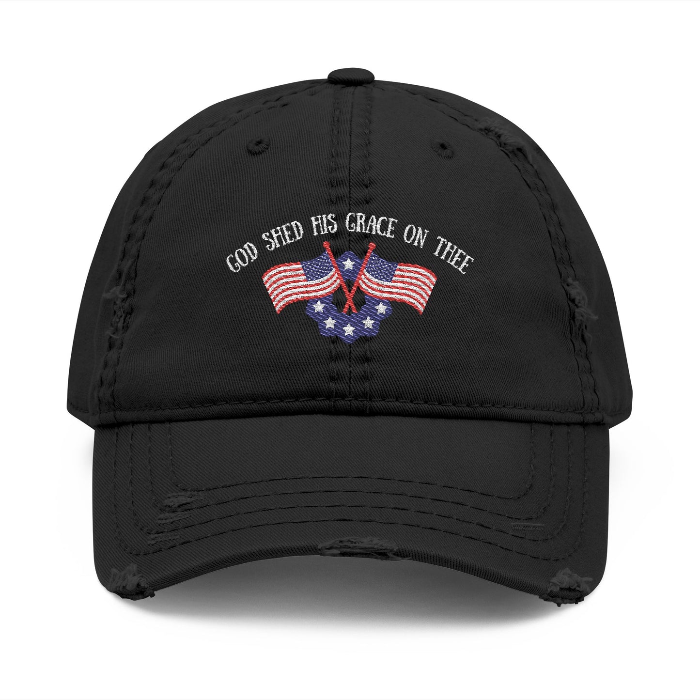 Embroidered Dad Hat - American Flag 'God shed his grace on thee'