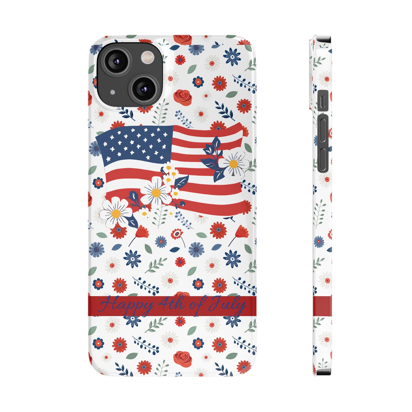 Patriotic Floral Phone Case, Slim Phone Case, USA Flag Case, Fourth of July Gift, Floral Design, Red White Blue Decor
