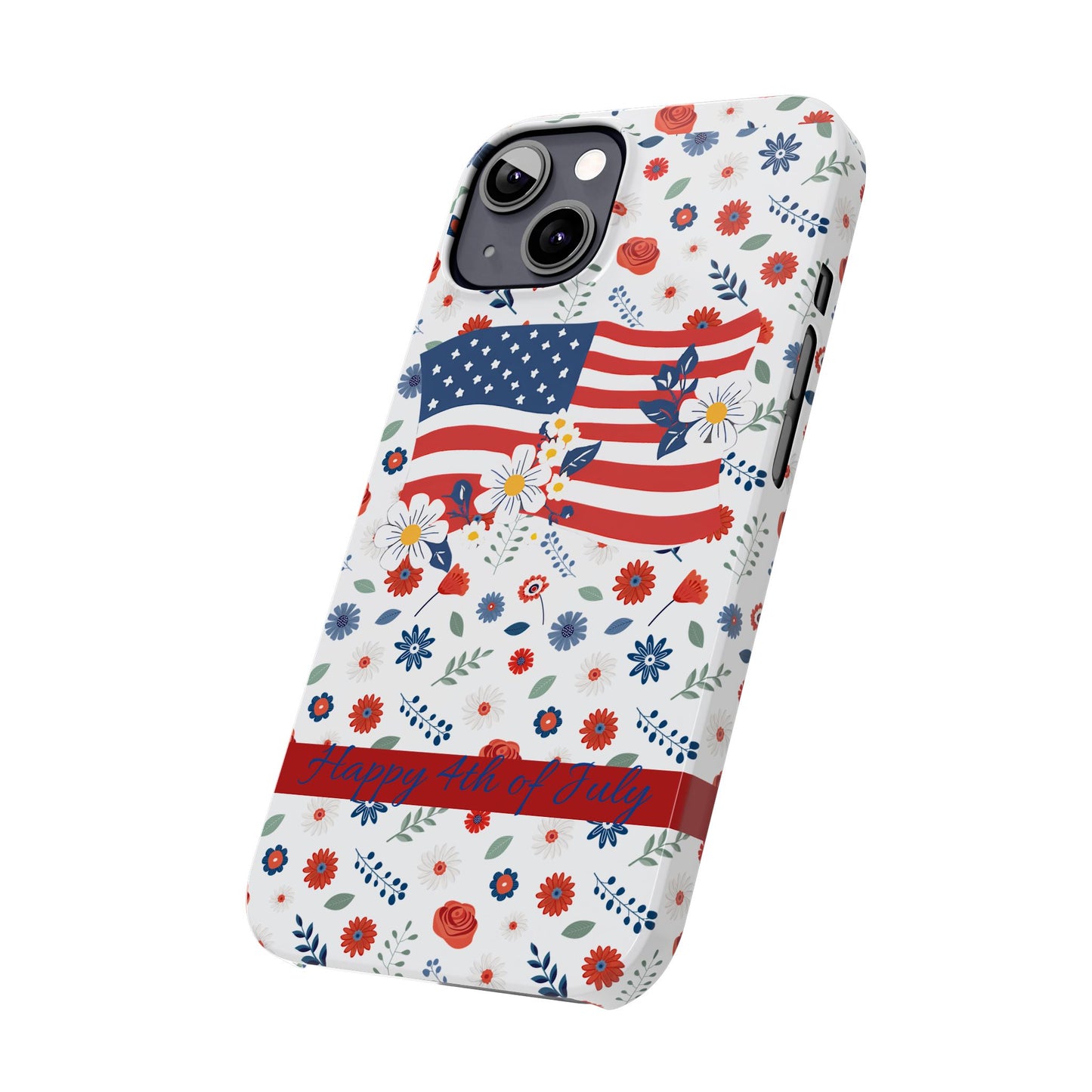 Patriotic Floral Phone Case, Slim Phone Case, USA Flag Case, Fourth of July Gift, Floral Design, Red White Blue Decor