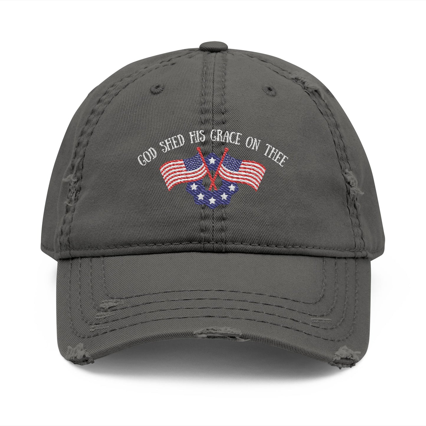 Embroidered Dad Hat - American Flag 'God shed his grace on thee'
