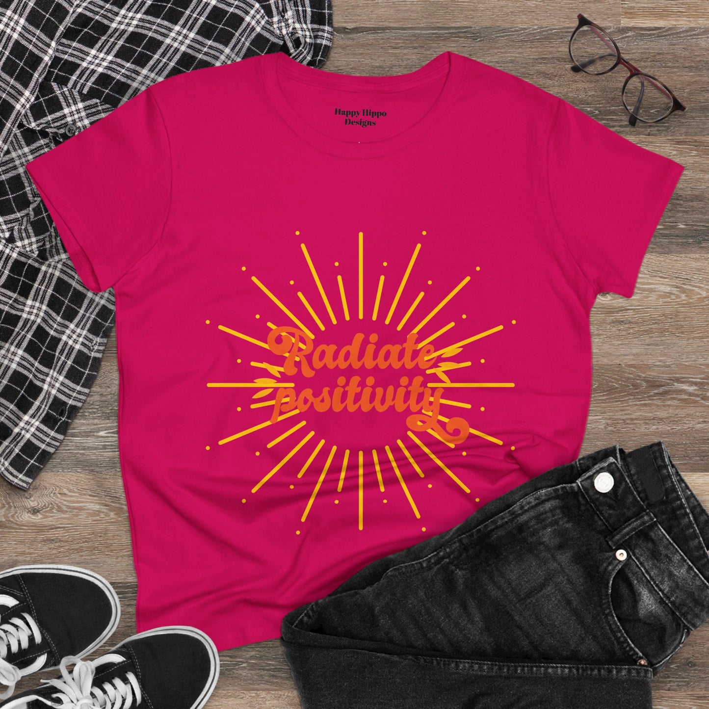 Radiate Positivity Women's Midweight Cotton Tee - Uplifting Summer T-Shirt