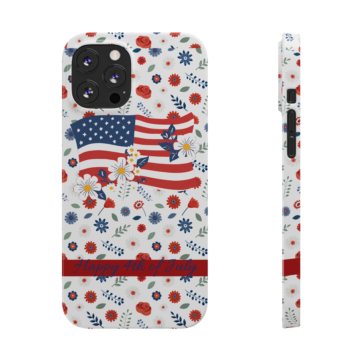 Patriotic Floral Phone Case, Slim Phone Case, USA Flag Case, Fourth of July Gift, Floral Design, Red White Blue Decor