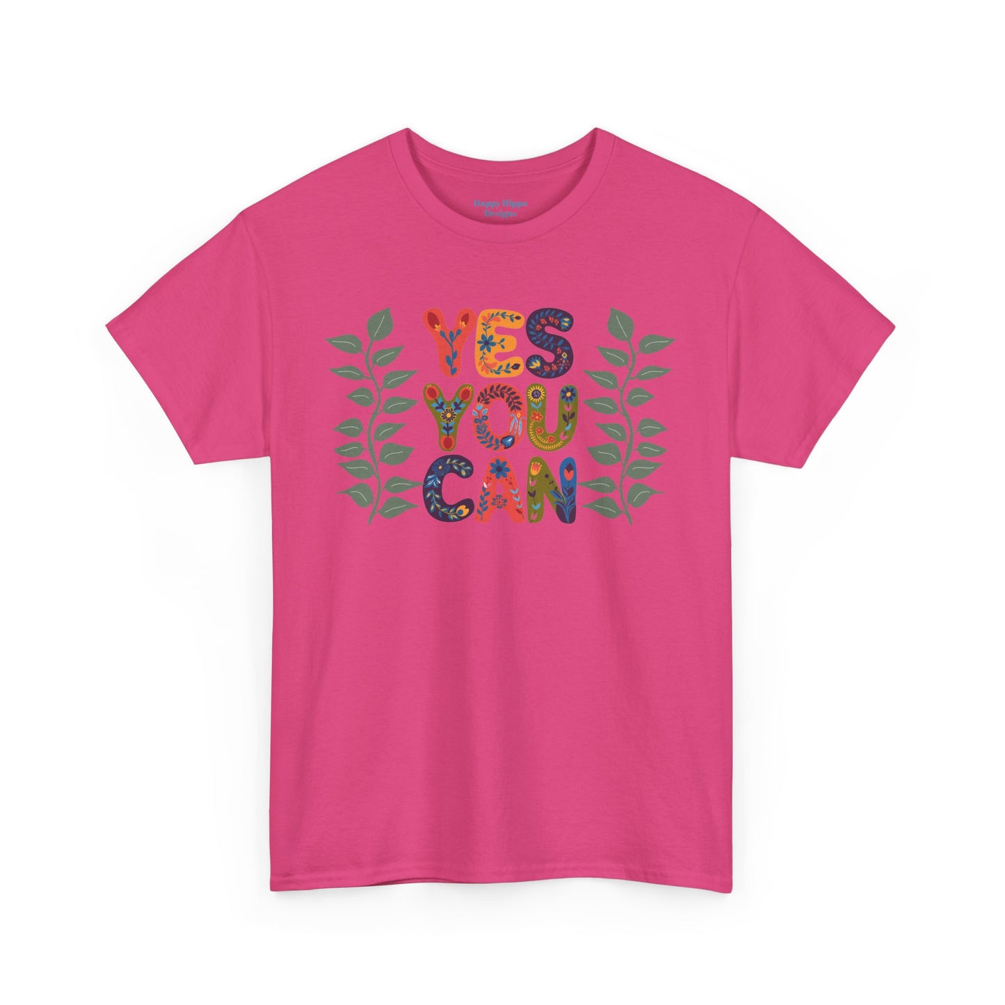 Motivational Unisex Heavy Cotton Tee - 'YES YOU CAN' Floral Design