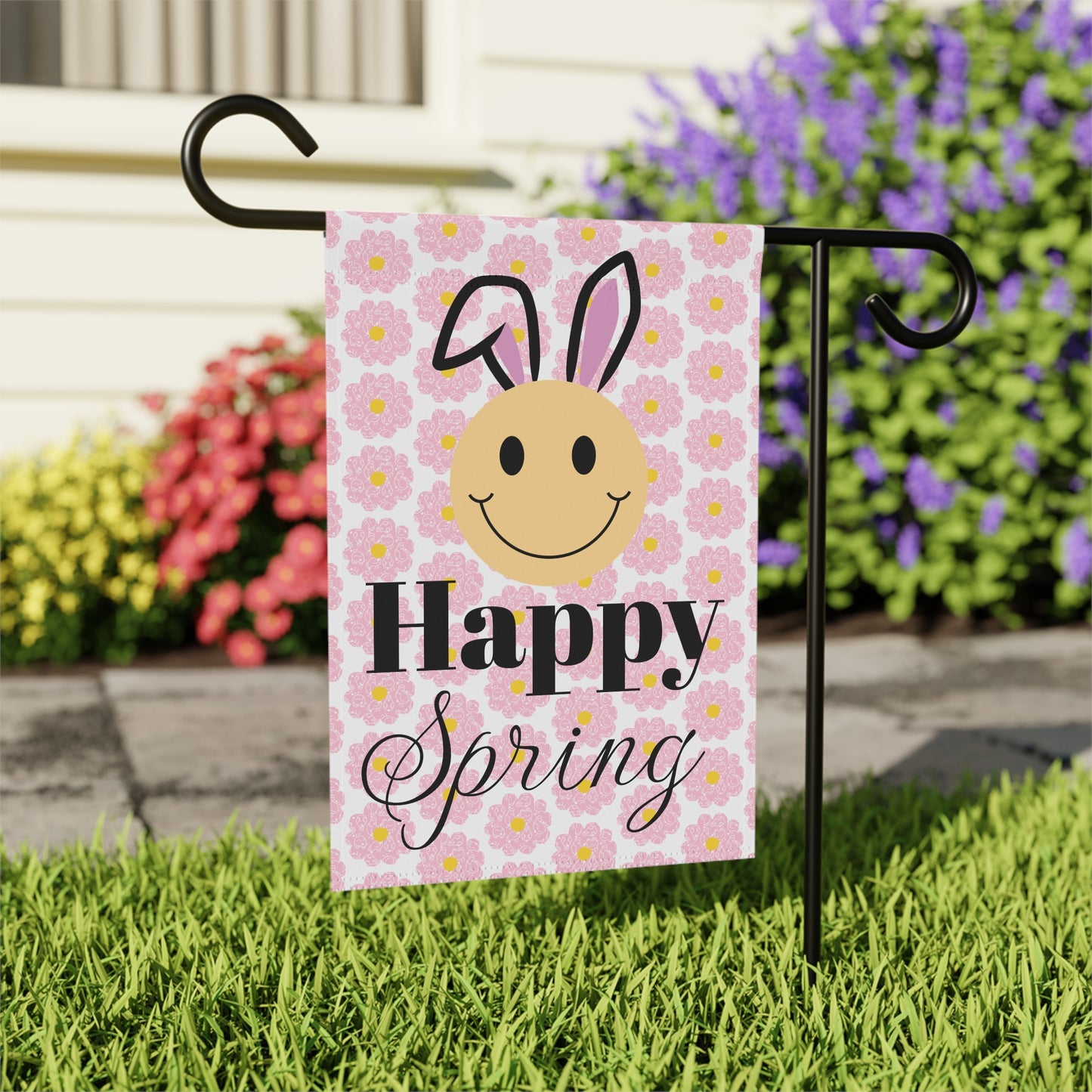 Spring Garden Banner - Happy Spring with Smiley Bunny Design