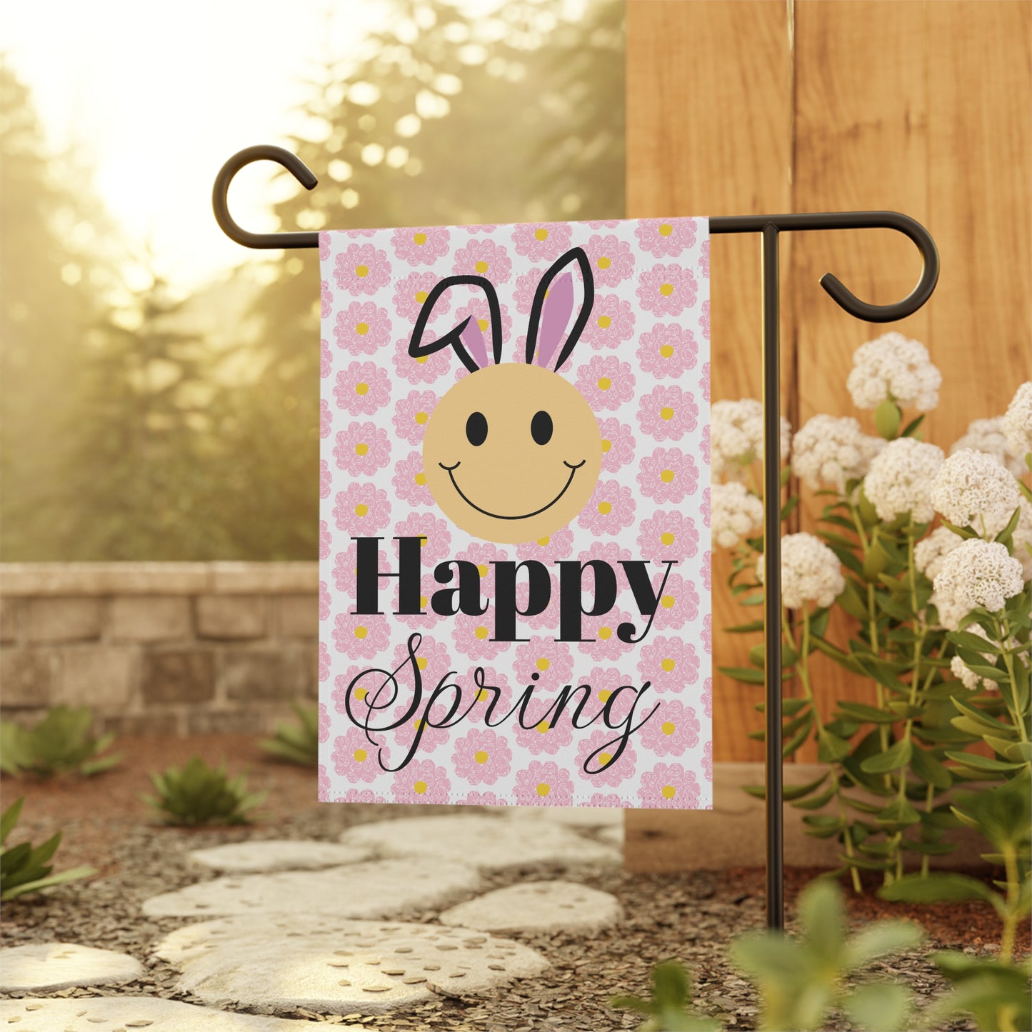 Spring Garden Banner - Happy Spring with Smiley Bunny Design