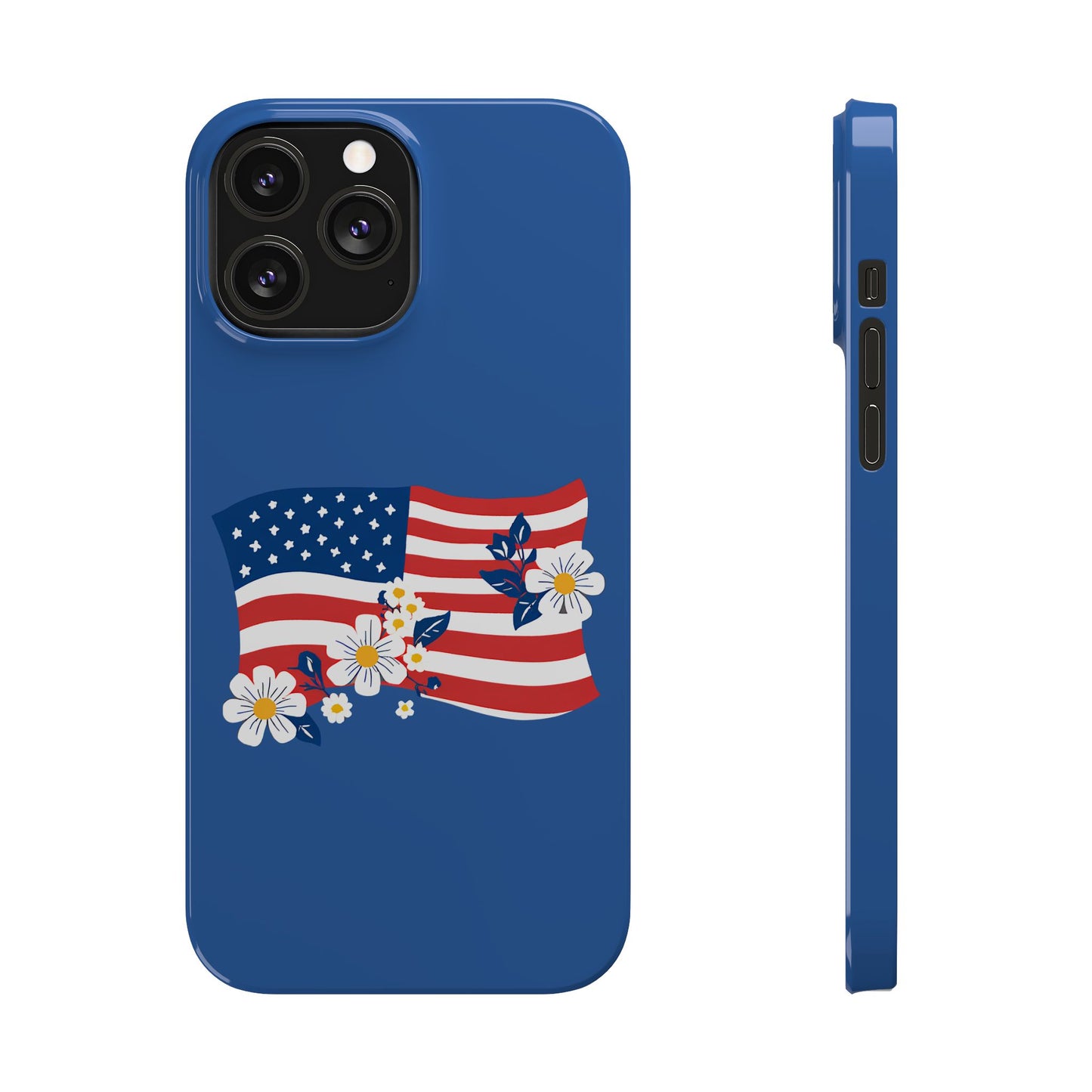Patriotic Floral Phone Case - Slim Case for iPhone, Independence Day, Memorial Day, American Flag Design, Gifts for Her