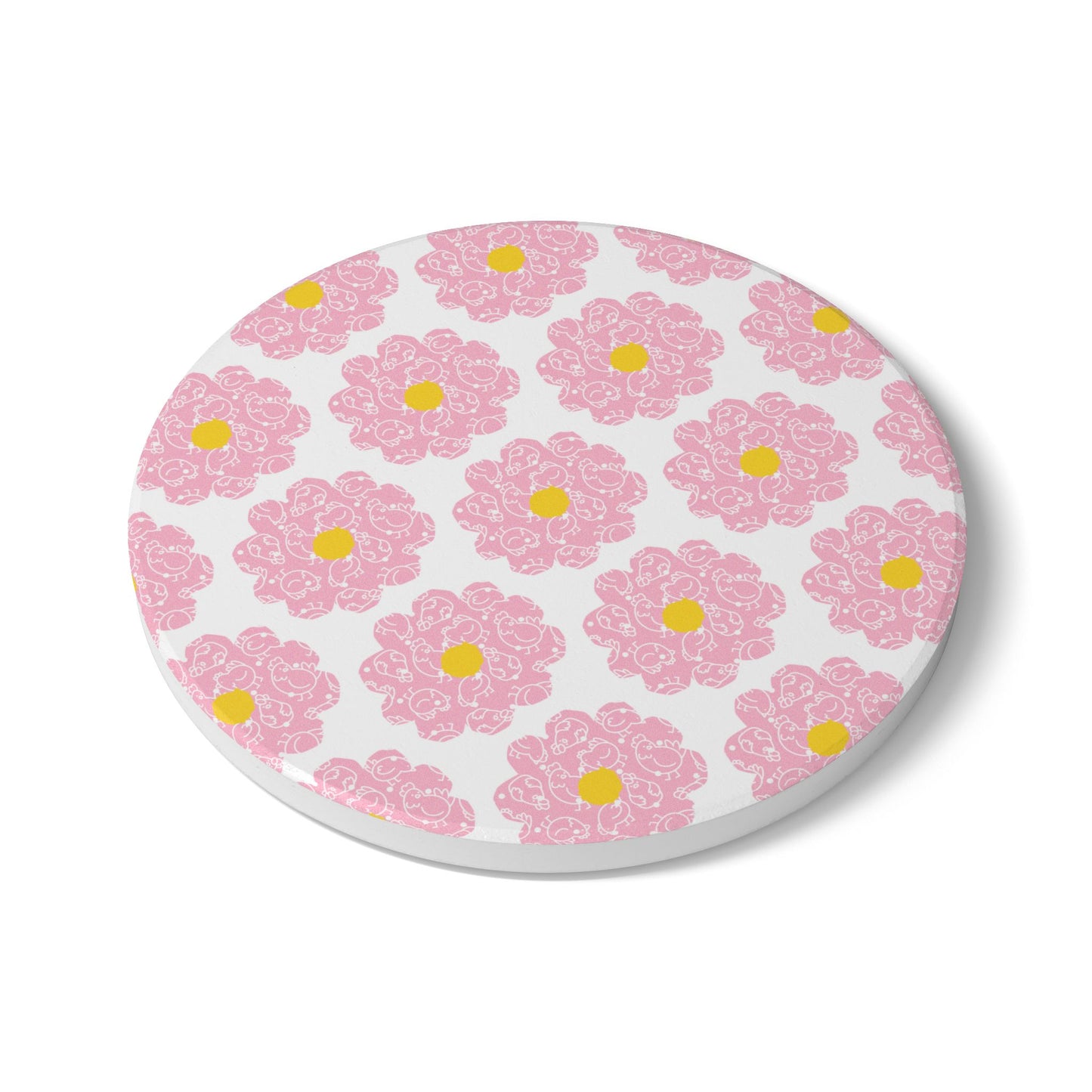 Floral Pink Ceramic Coaster - Aesthetic Home Decor