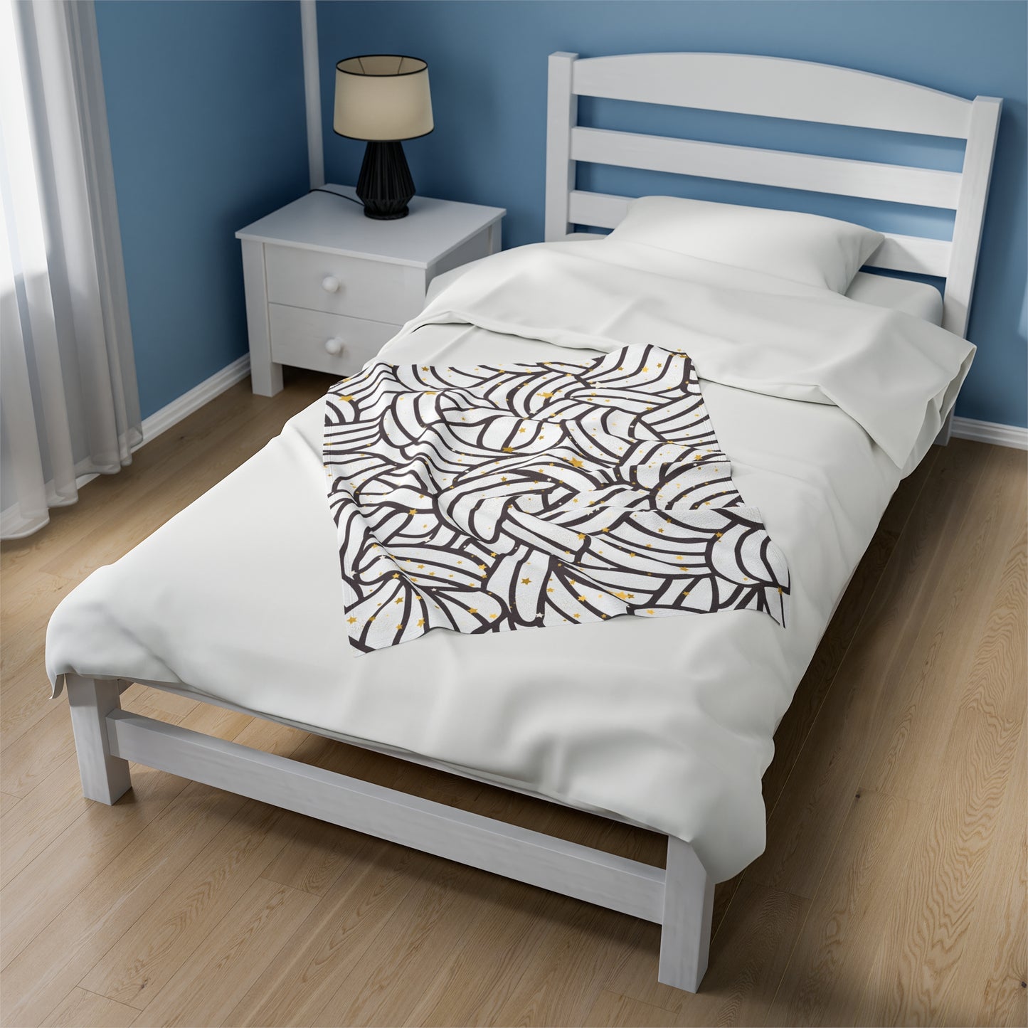 Plush Blanket with Swirling Knot Design and Stars - Teenager's Room or Dorm Room Decor
