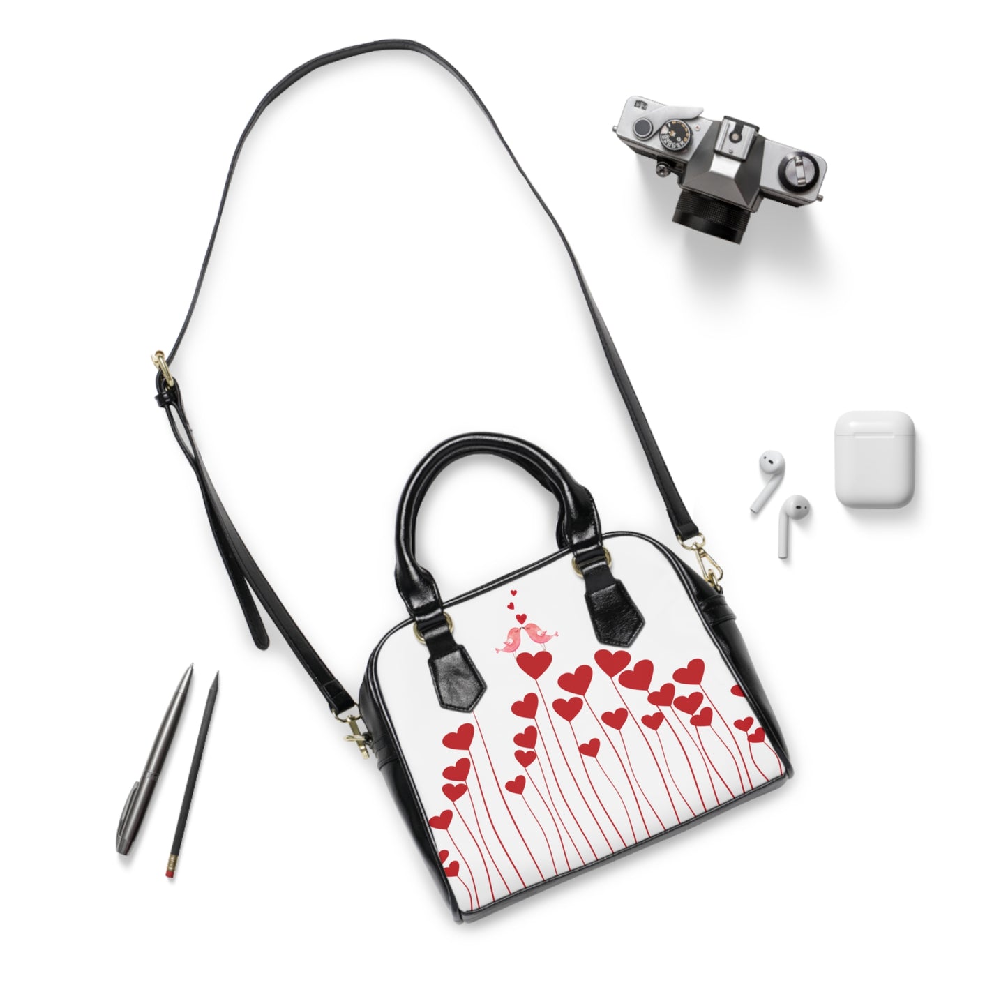 Heart Field Shoulder Handbag — Romantic Red Heart Tote for Valentine's Day