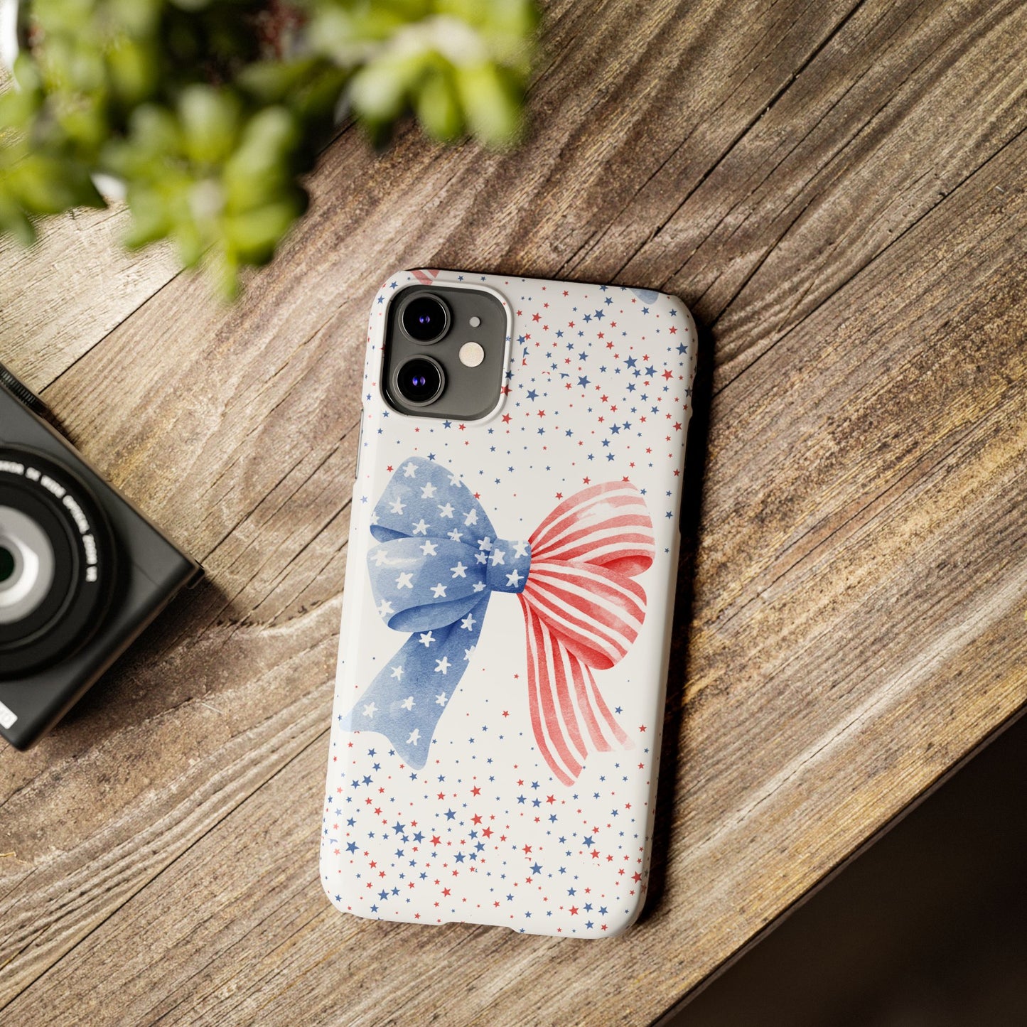 Patriotic Slim Phone Cases with Bow Design, Cute Phone Covers, Summer Accessories, Fourth of July Gift, Trendy Tech