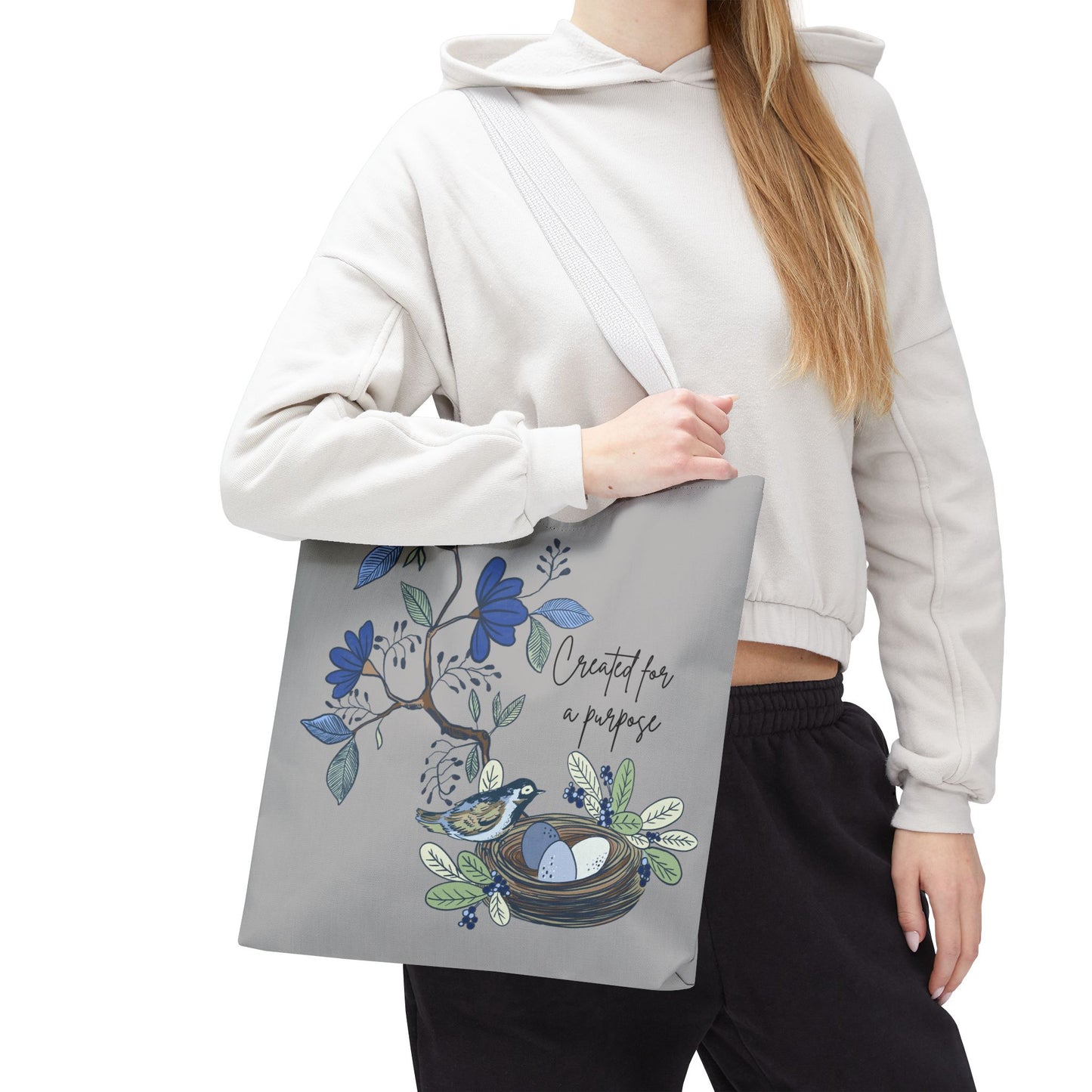 Faith Inspired Tote Bag - 'Created for a Purpose' Floral Design