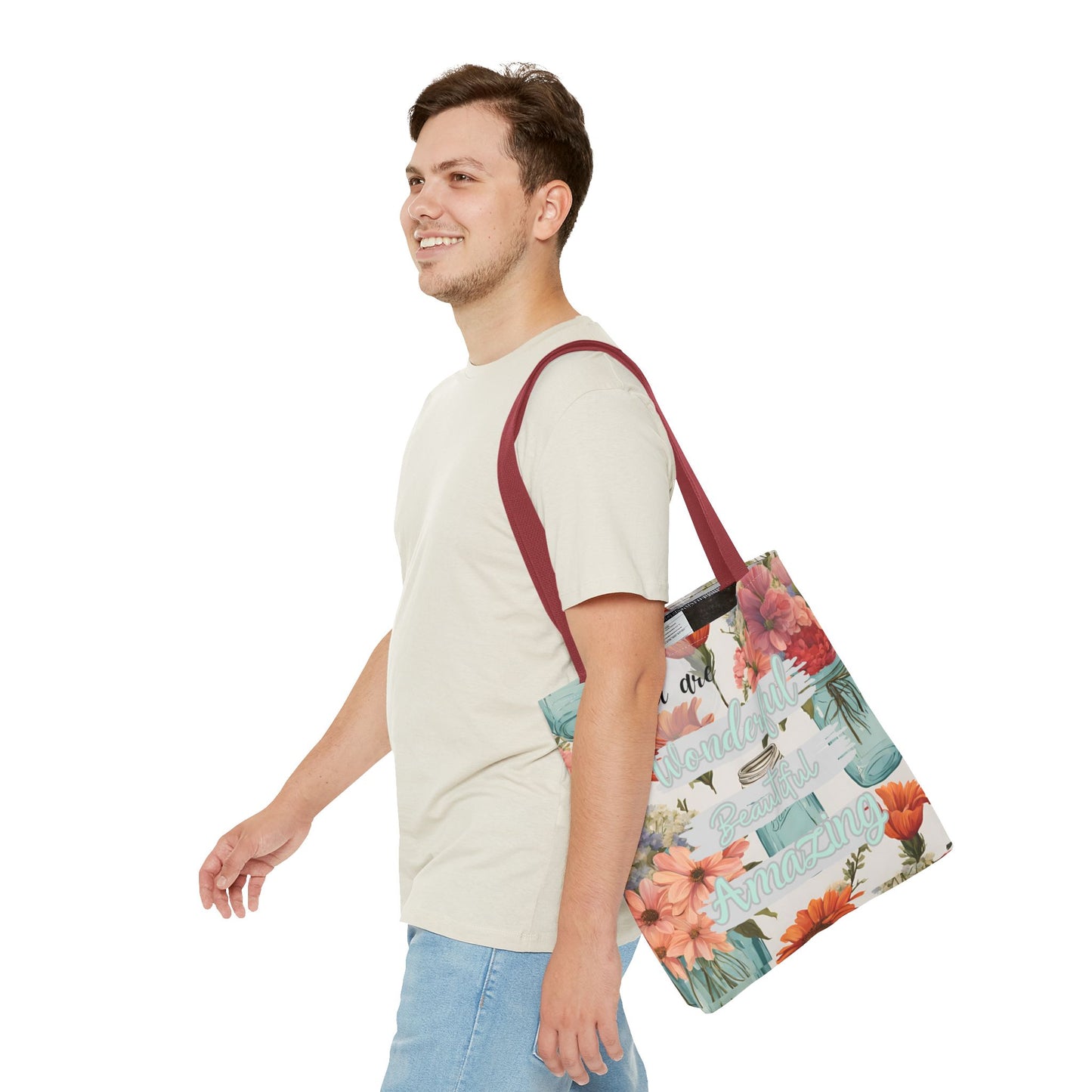 Floral Inspirational Tote Bag - You Are Wonderful, Beautiful, Amazing