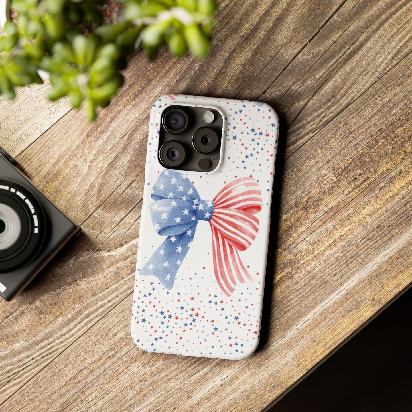 Patriotic Slim Phone Cases with Bow Design, Cute Phone Covers, Summer Accessories, Fourth of July Gift, Trendy Tech