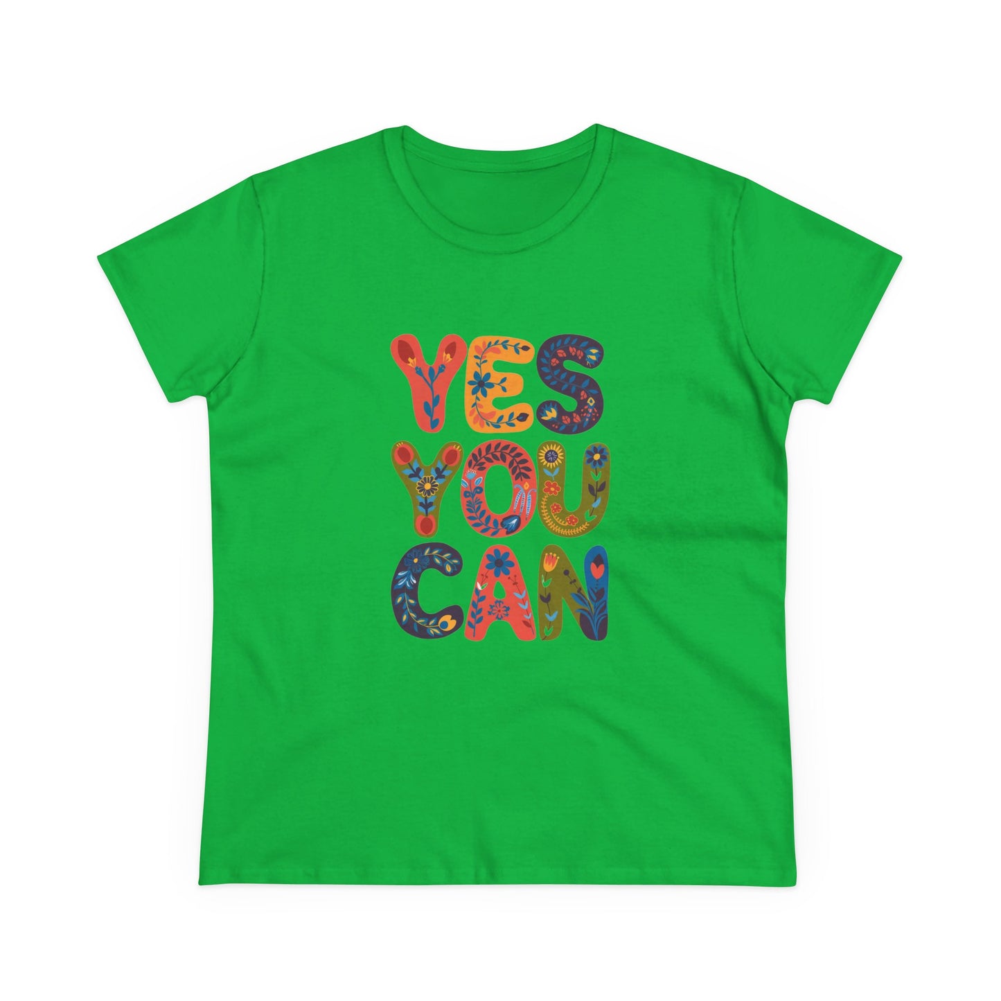 Inspirational Women's Midweight Cotton Tee - "YES YOU CAN"