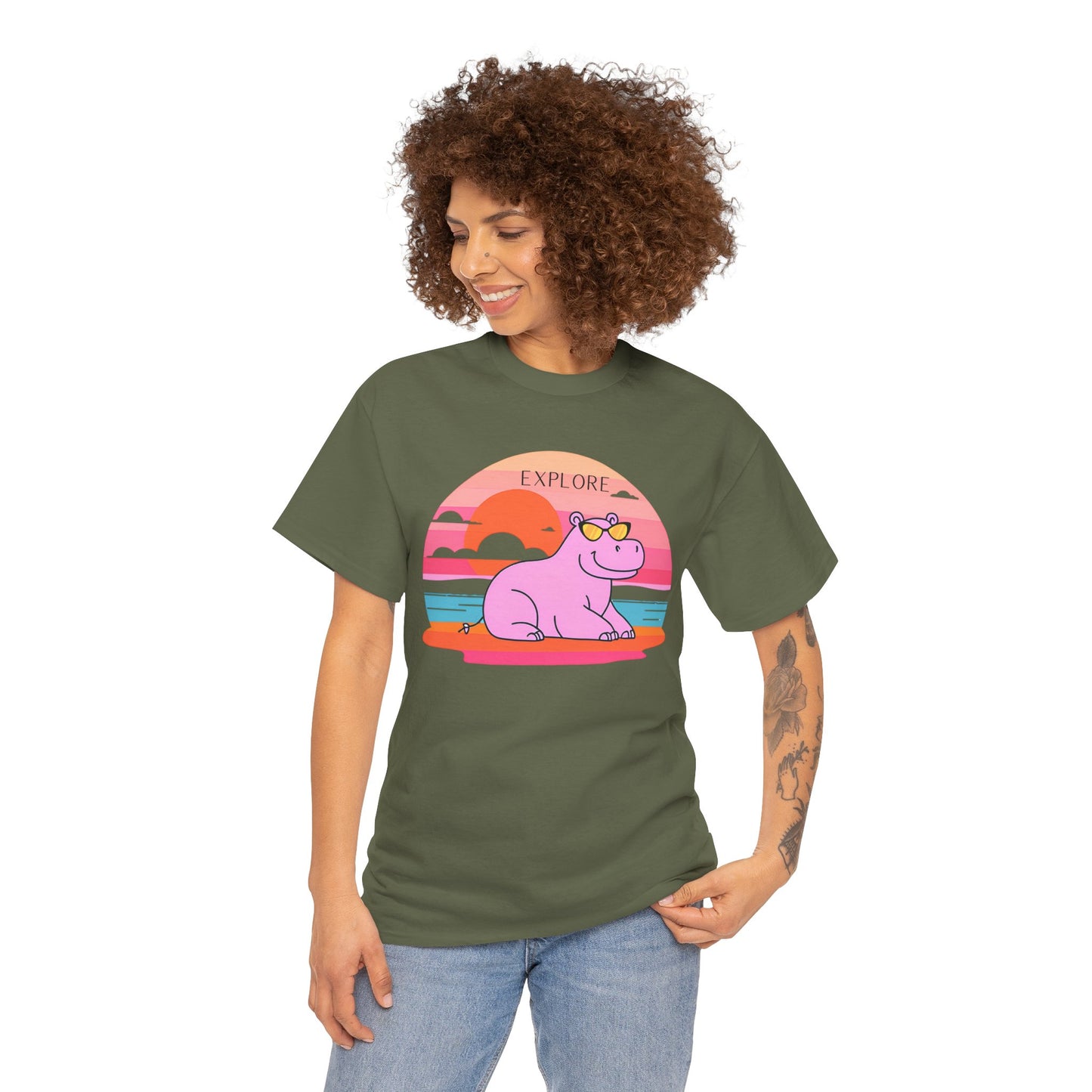 Cute Hippo 'Explore' Tee - Summer Fun