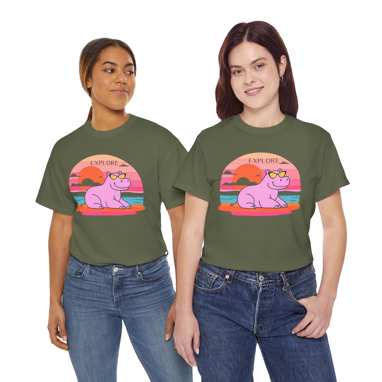 Cute Hippo 'Explore' Tee - Summer Fun