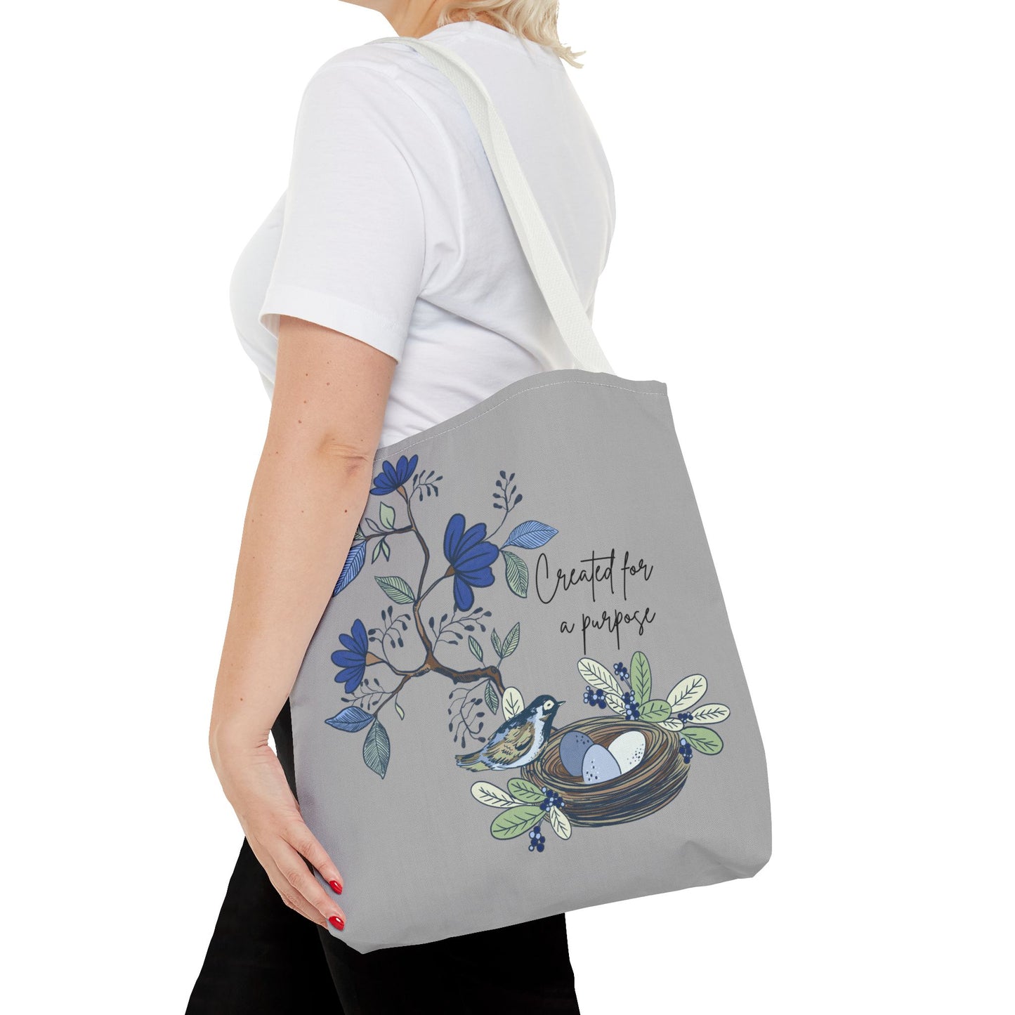 Faith Inspired Tote Bag - 'Created for a Purpose' Floral Design