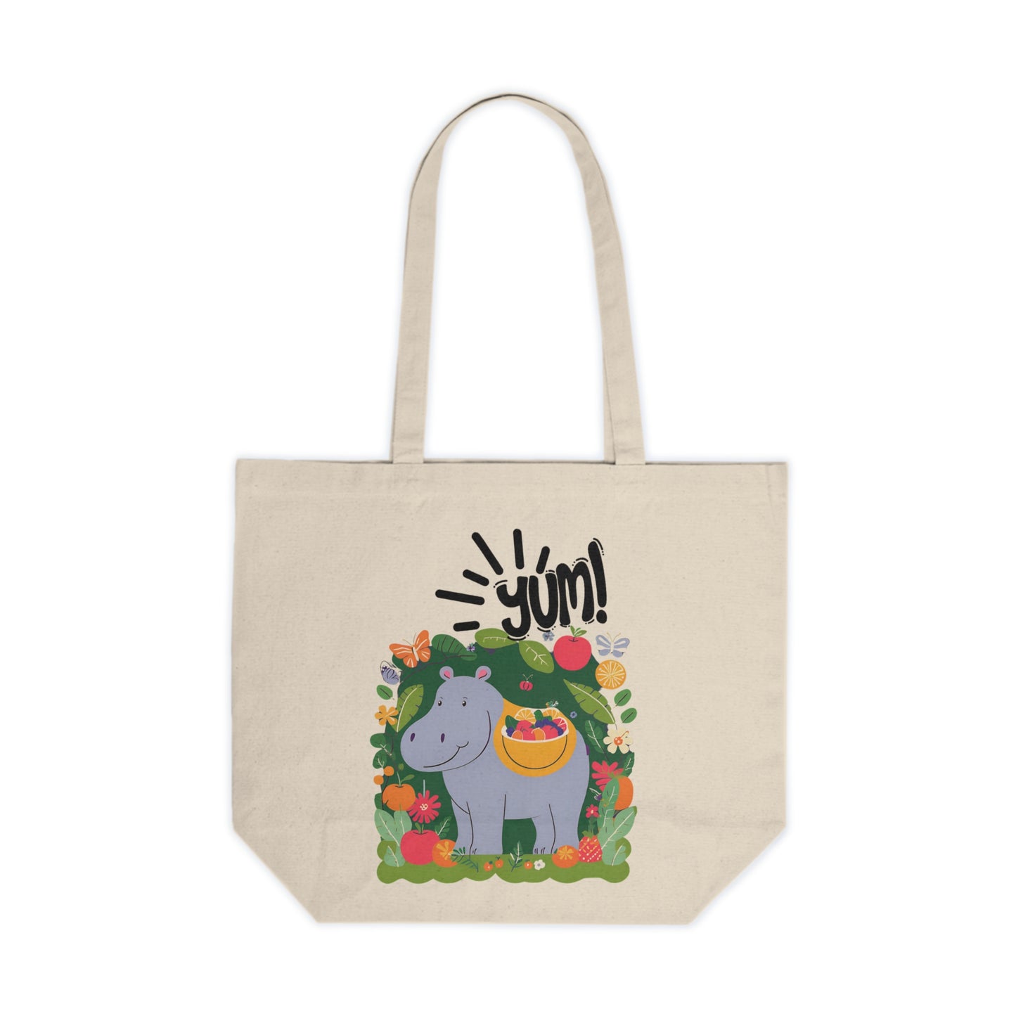 Happy Hippo-Canvas Shopping Tote