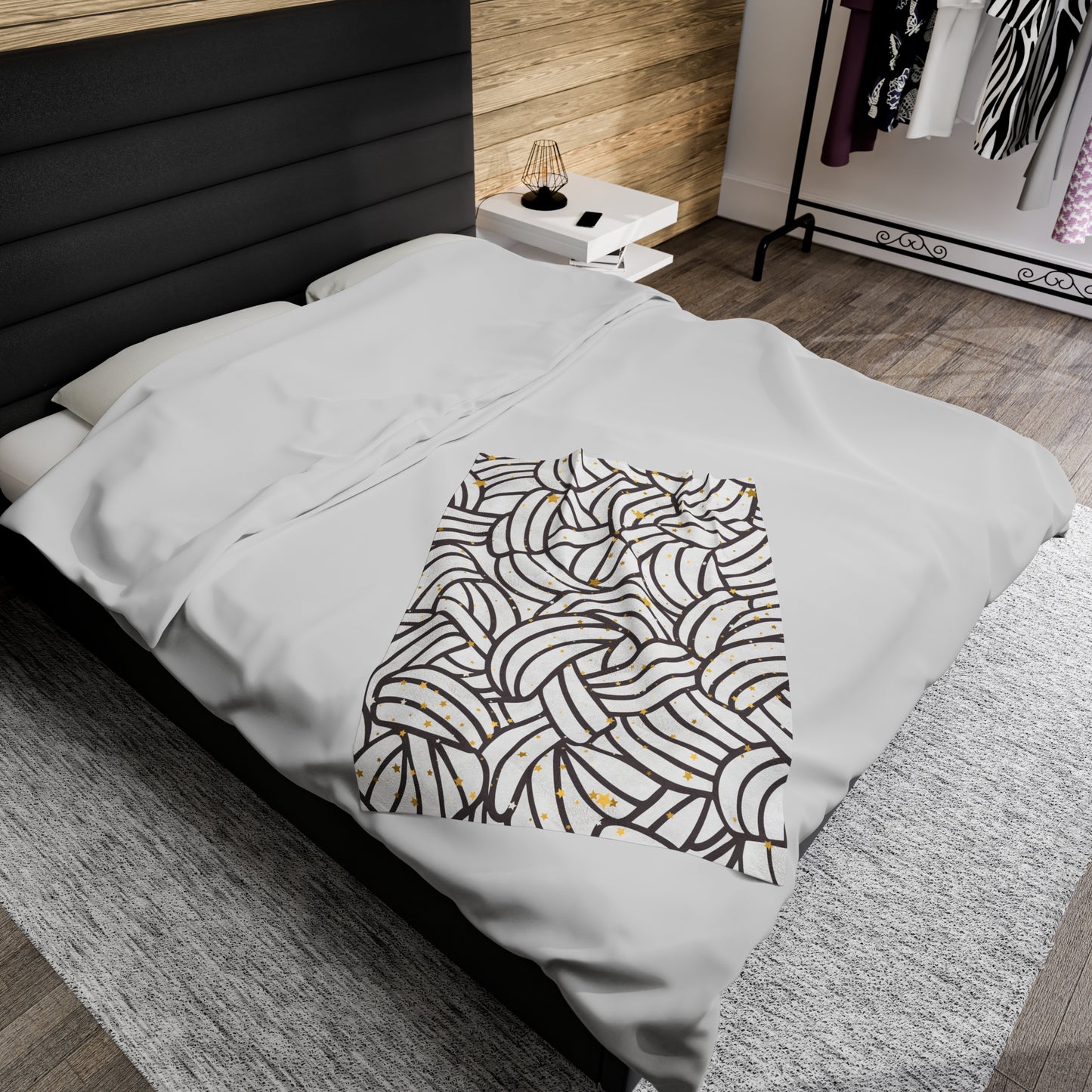 Plush Blanket with Swirling Knot Design and Stars - Teenager's Room or Dorm Room Decor