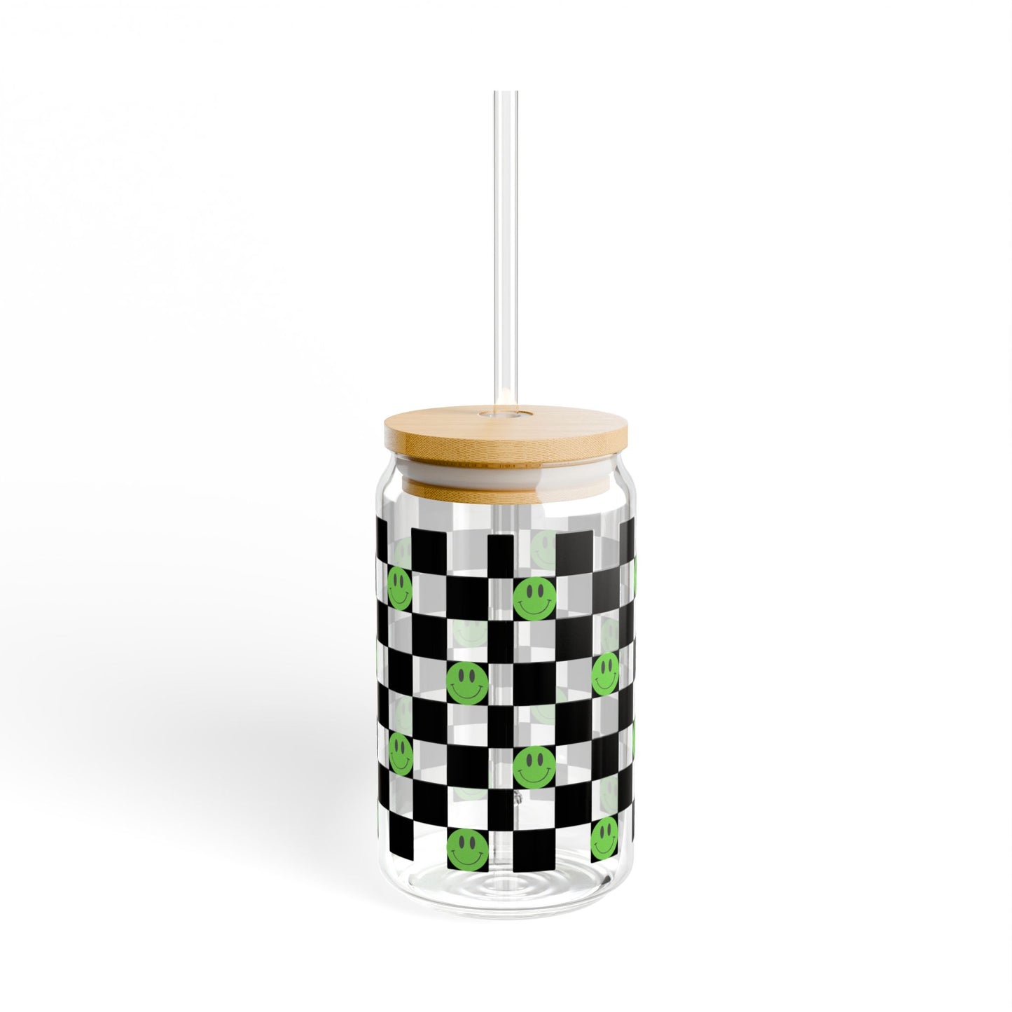 Checkered Smiley Sipper Glass