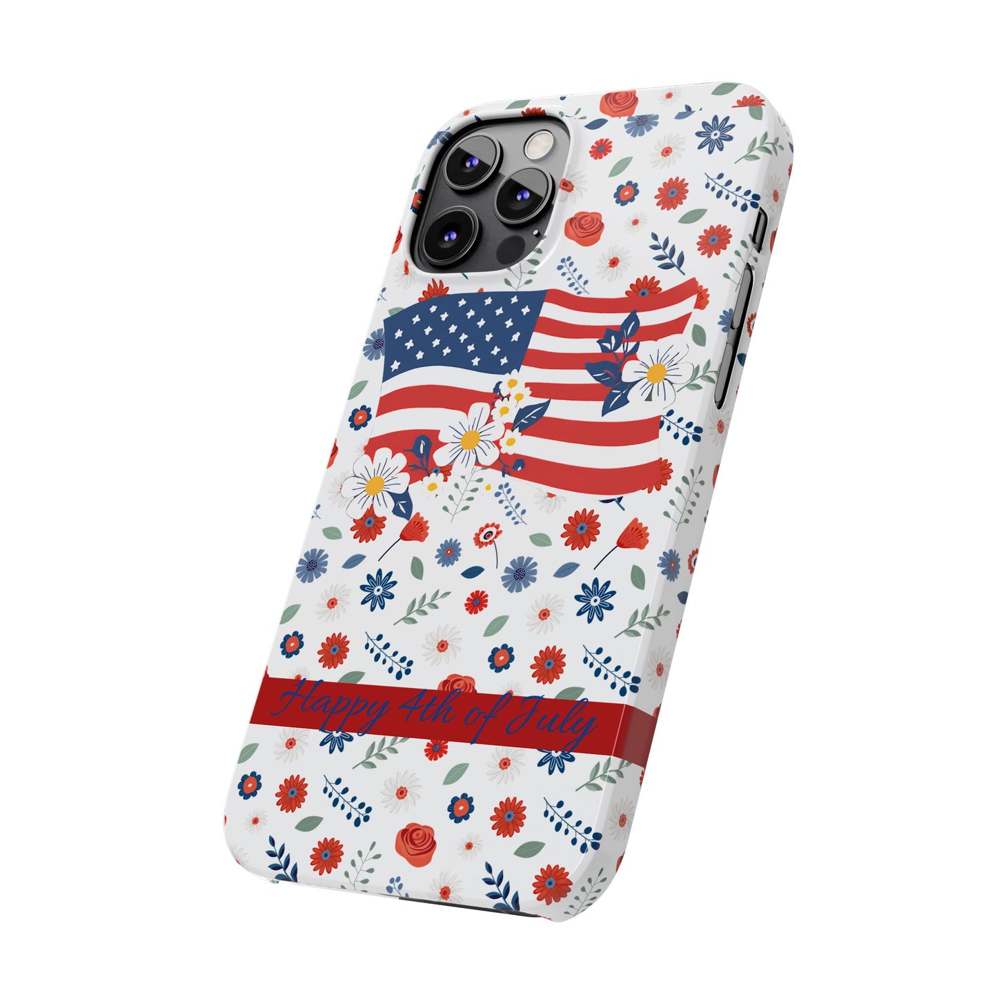 Patriotic Floral Phone Case, Slim Phone Case, USA Flag Case, Fourth of July Gift, Floral Design, Red White Blue Decor