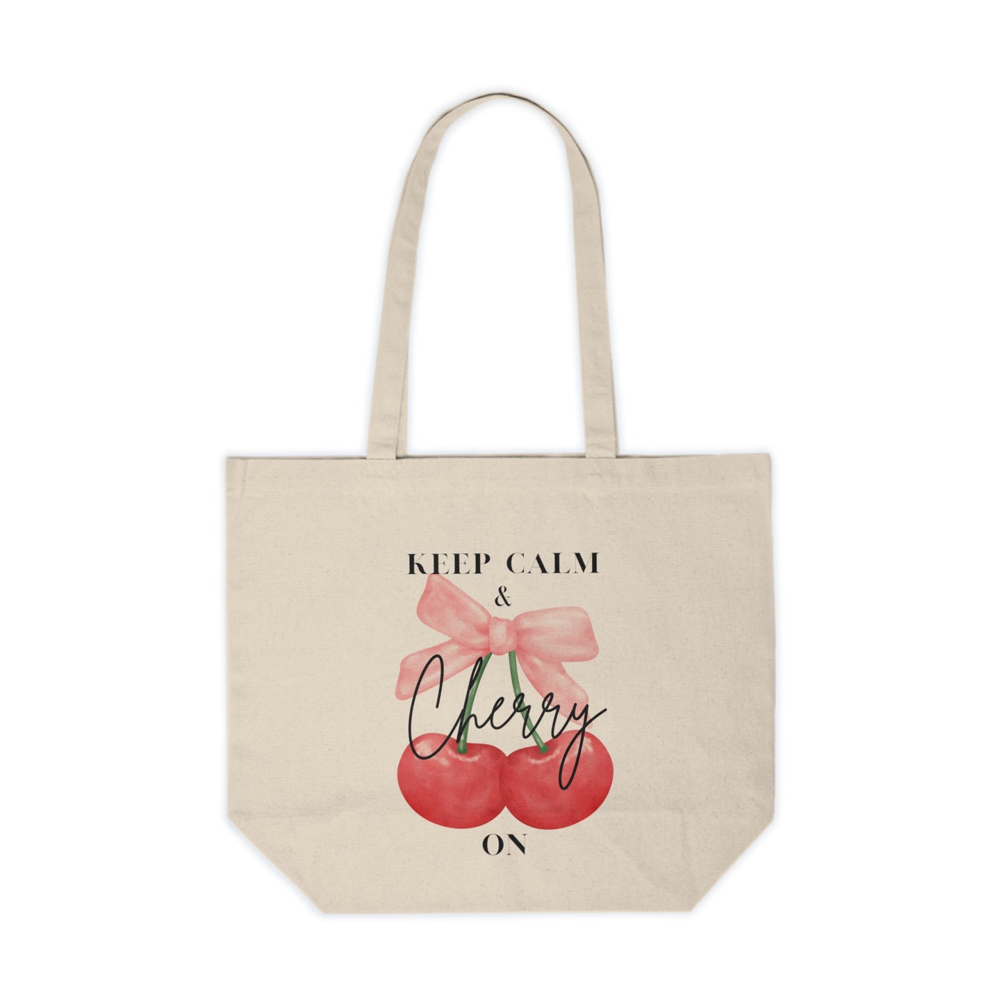 Keep Calm & Cherry On Canvas Tote Bag - Cute Reusable Shopping Bag for Garden Lovers