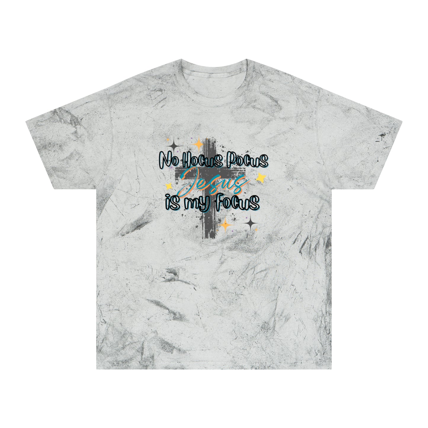 Fall Inspired Unisex Color Blast T-Shirt - No Hocus Pocus, Jesus is My Focus