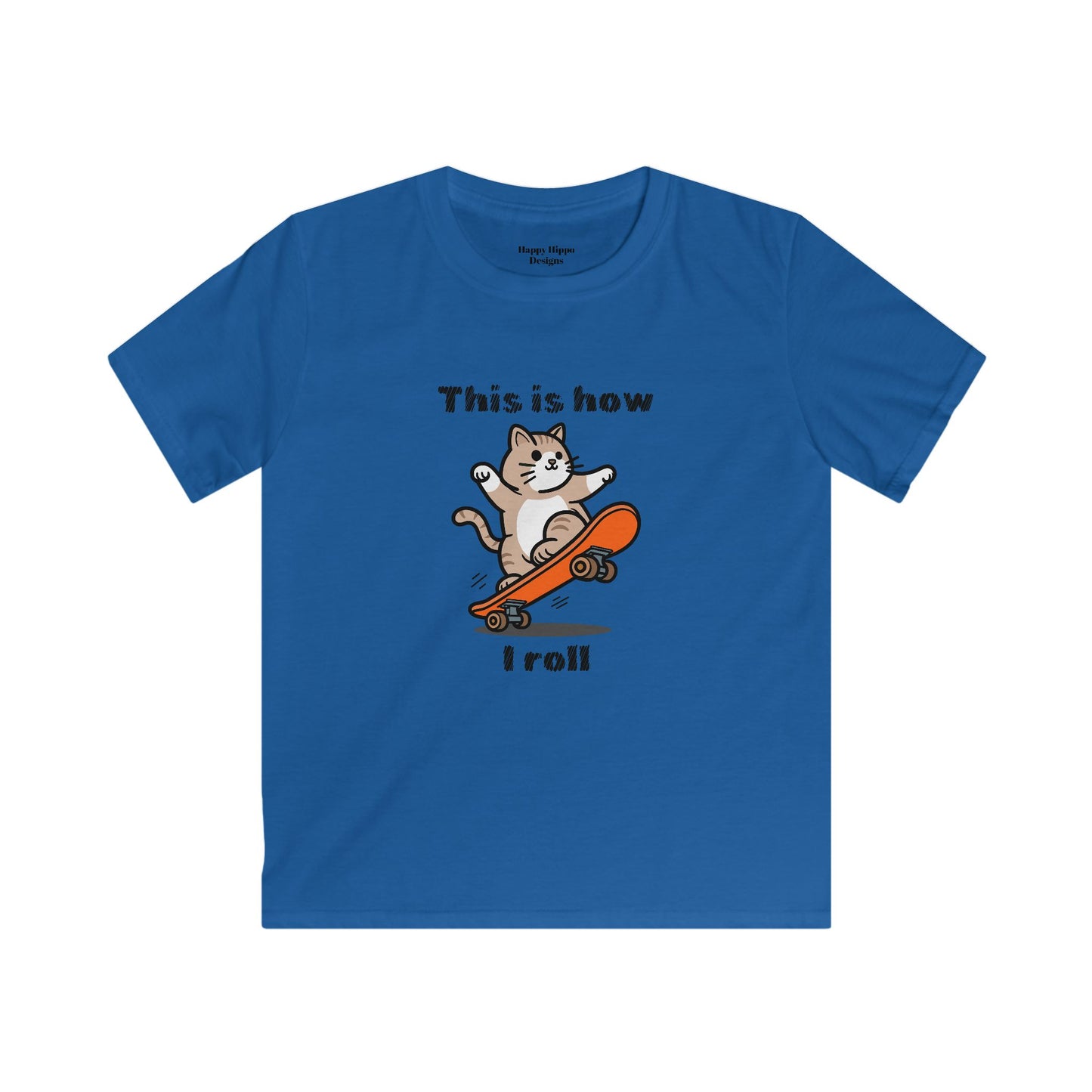 Kids Skateboarding Tee - Cool Cat 'This is How I Roll' Design