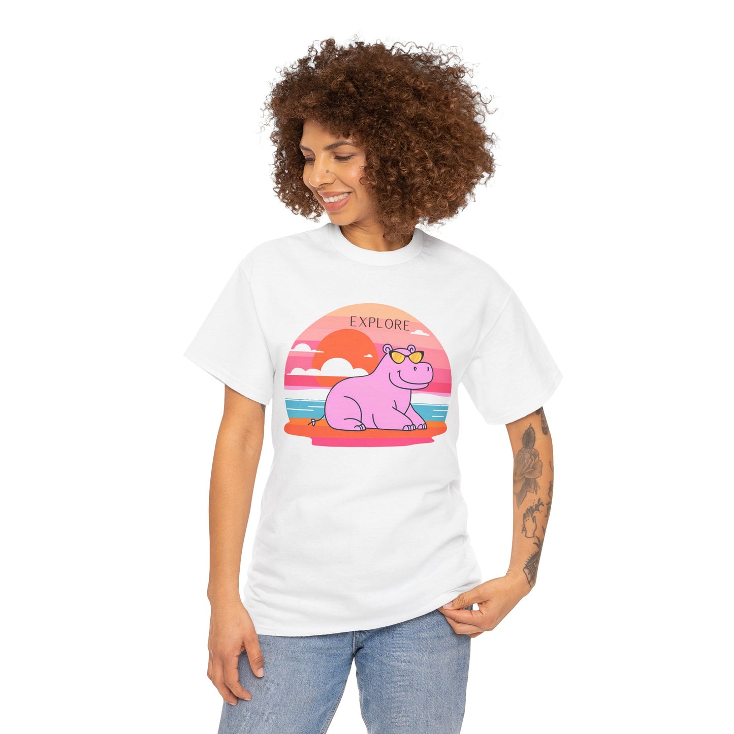 Cute Hippo 'Explore' Tee - Summer Fun