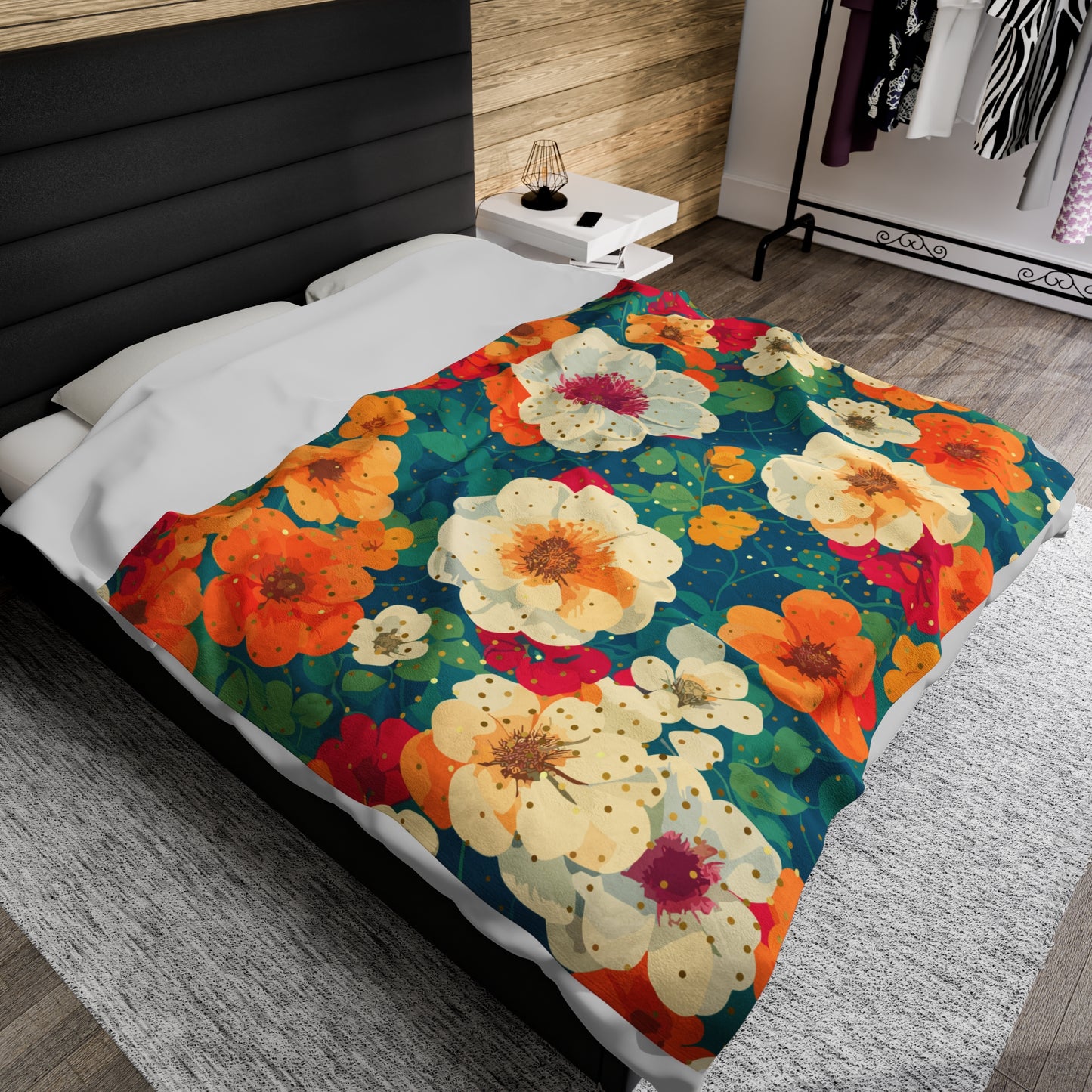 Plush Blanket - Vibrant Floral Design with a Hint of Sparkle
