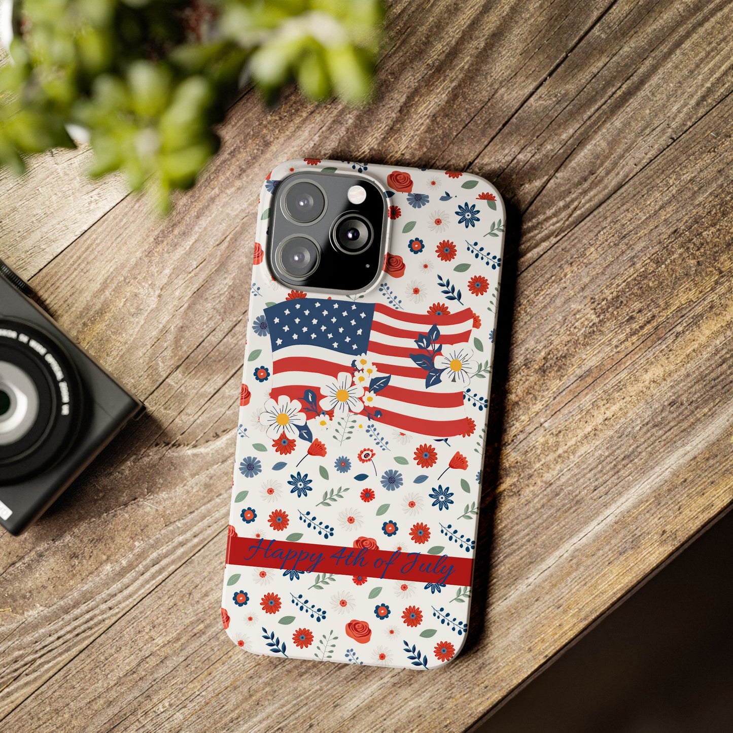 Patriotic Floral Phone Case, Slim Phone Case, USA Flag Case, Fourth of July Gift, Floral Design, Red White Blue Decor