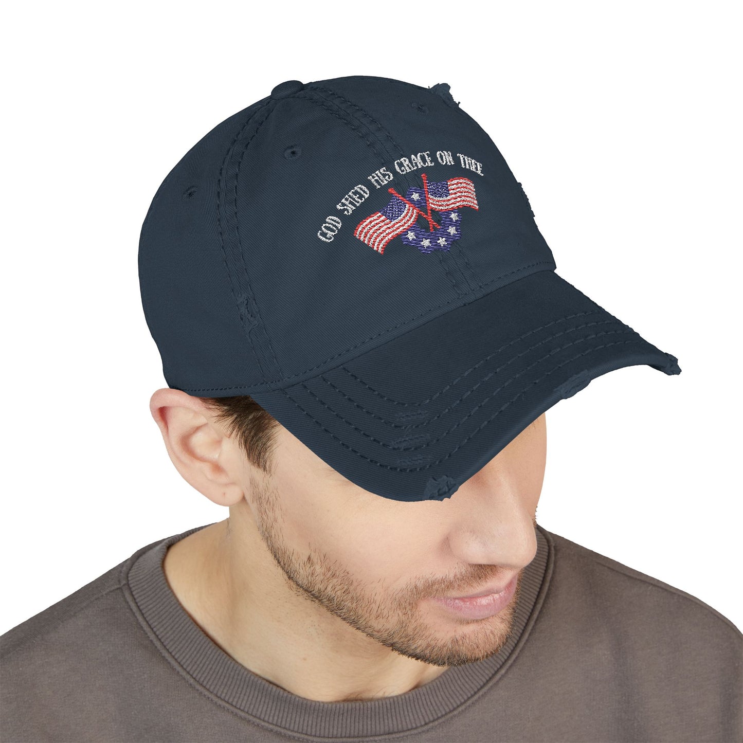 Embroidered Dad Hat - American Flag 'God shed his grace on thee'