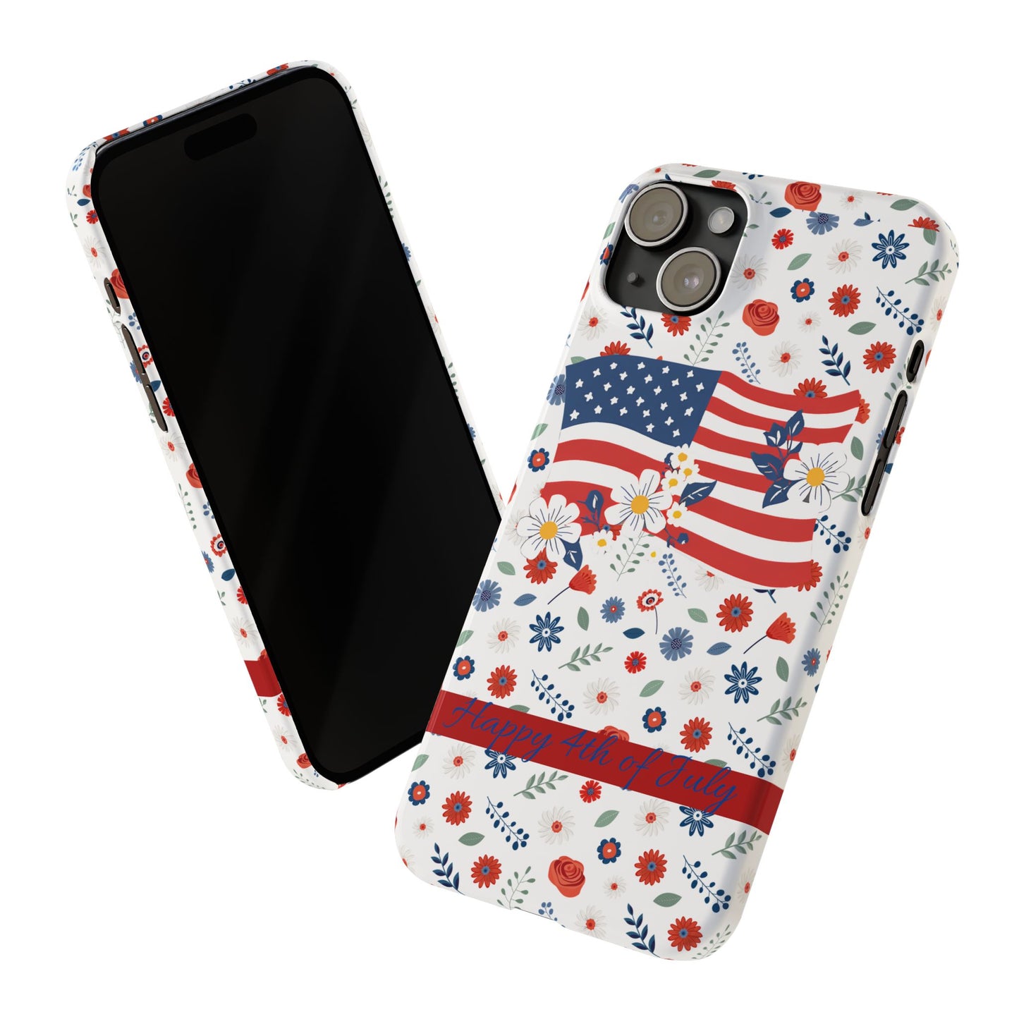 Patriotic Floral Phone Case, Slim Phone Case, USA Flag Case, Fourth of July Gift, Floral Design, Red White Blue Decor